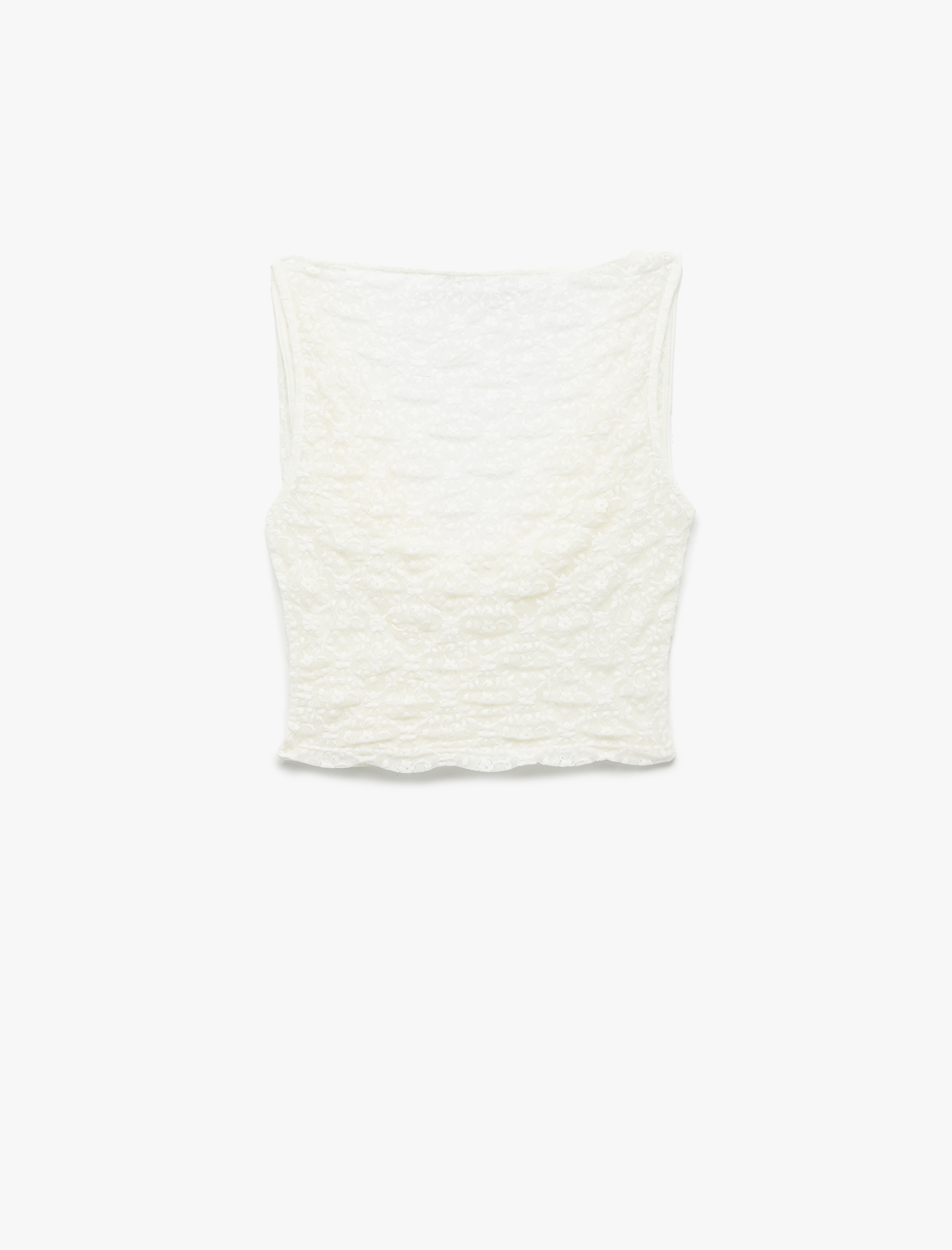   Koton X Zeynep Bastık - Slim Fit Kolsuz Degaje Yaka Dantelli Crop Bluz