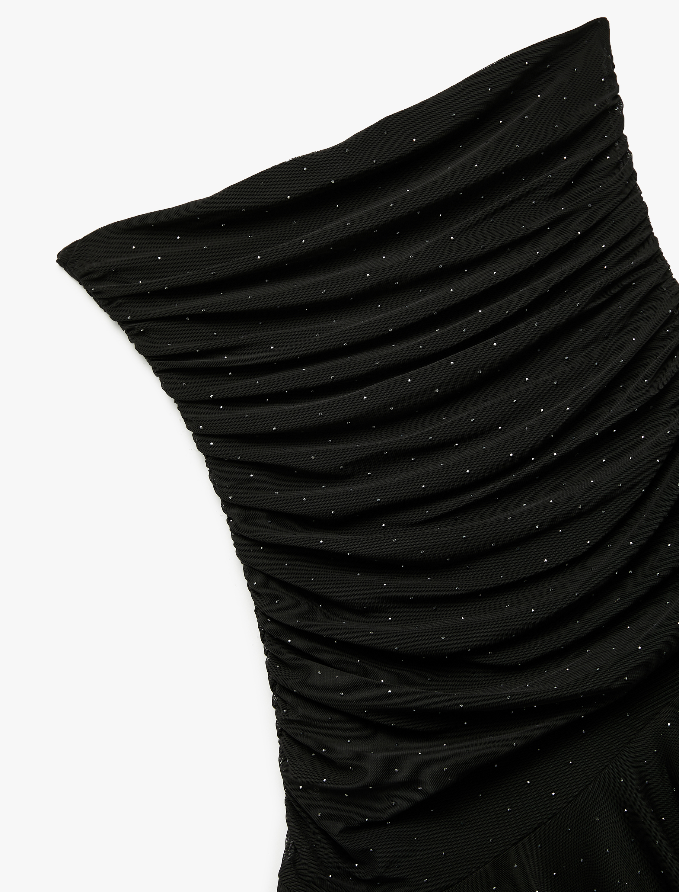   Slim Fit Tül Etek Ucu Detaylı Taşlı Straplez Mini Elbise