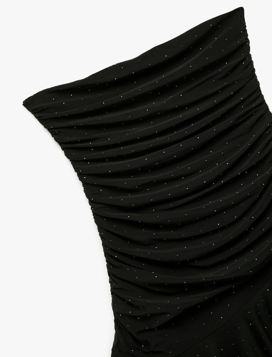   Koton X Zeynep Bastık - Slim Fit Tül Etek Ucu Detaylı Taşlı Straplez Mini Elbise