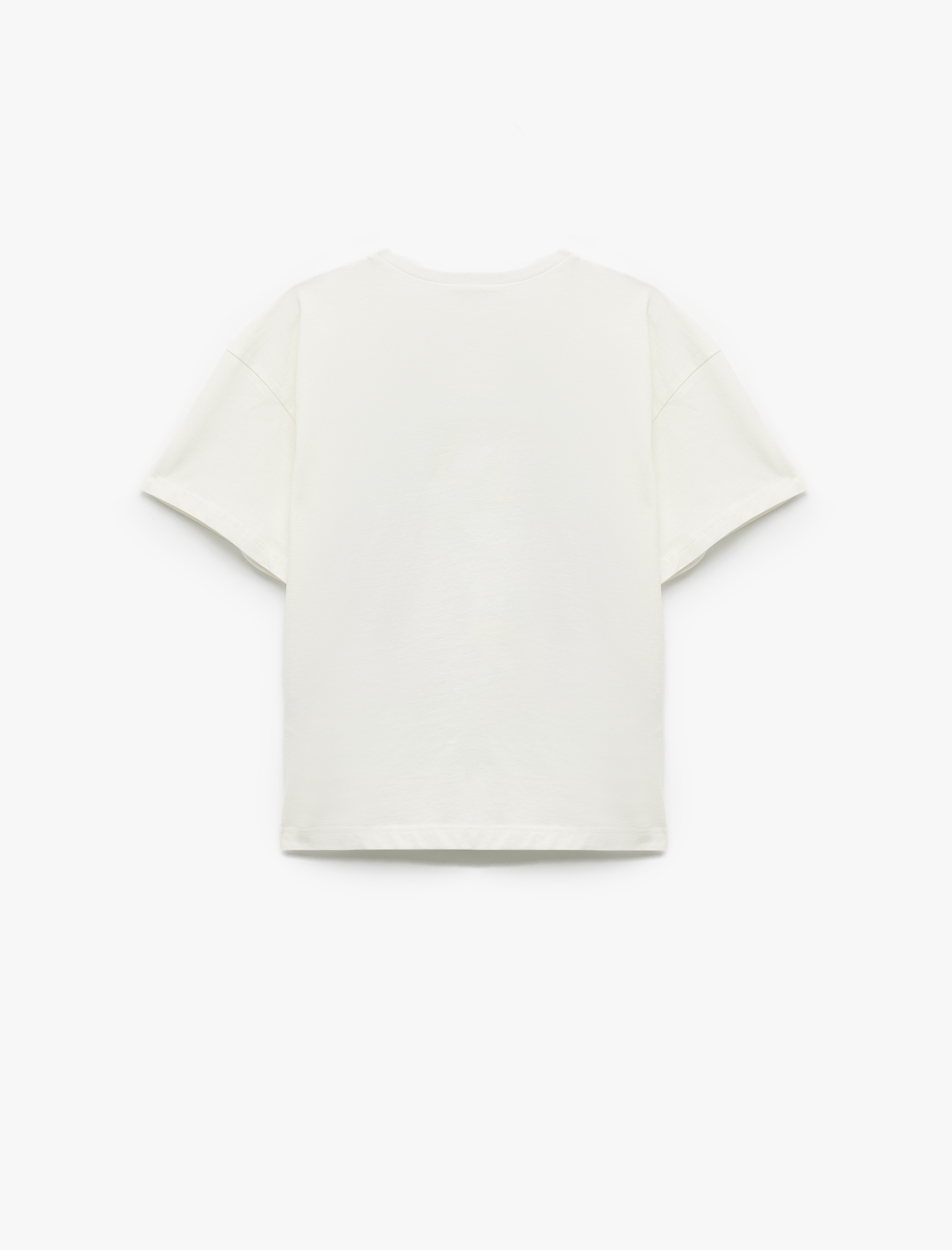  Kız Çocuk Pullu Payetli Çiçek Baskılı Pamuklu Bisiklet Yaka Kısa Kollu Tişört