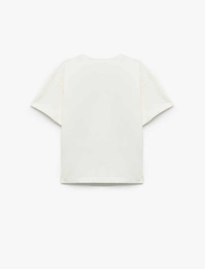 Kız Çocuk Pullu Payetli Çiçek Baskılı Pamuklu Bisiklet Yaka Kısa Kollu Tişört