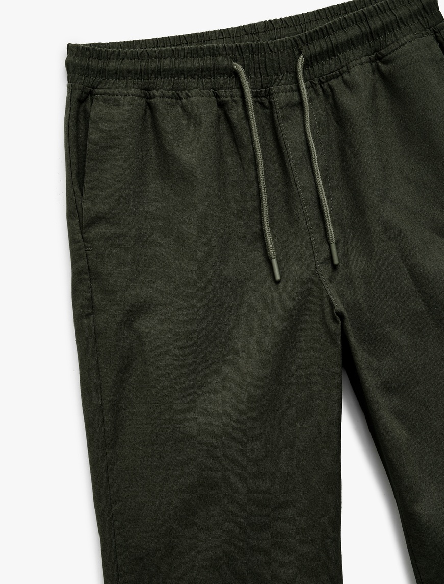   Keten Pamuk Karışımlı Beli Bağcıklı Yazlık Chino Pantolon