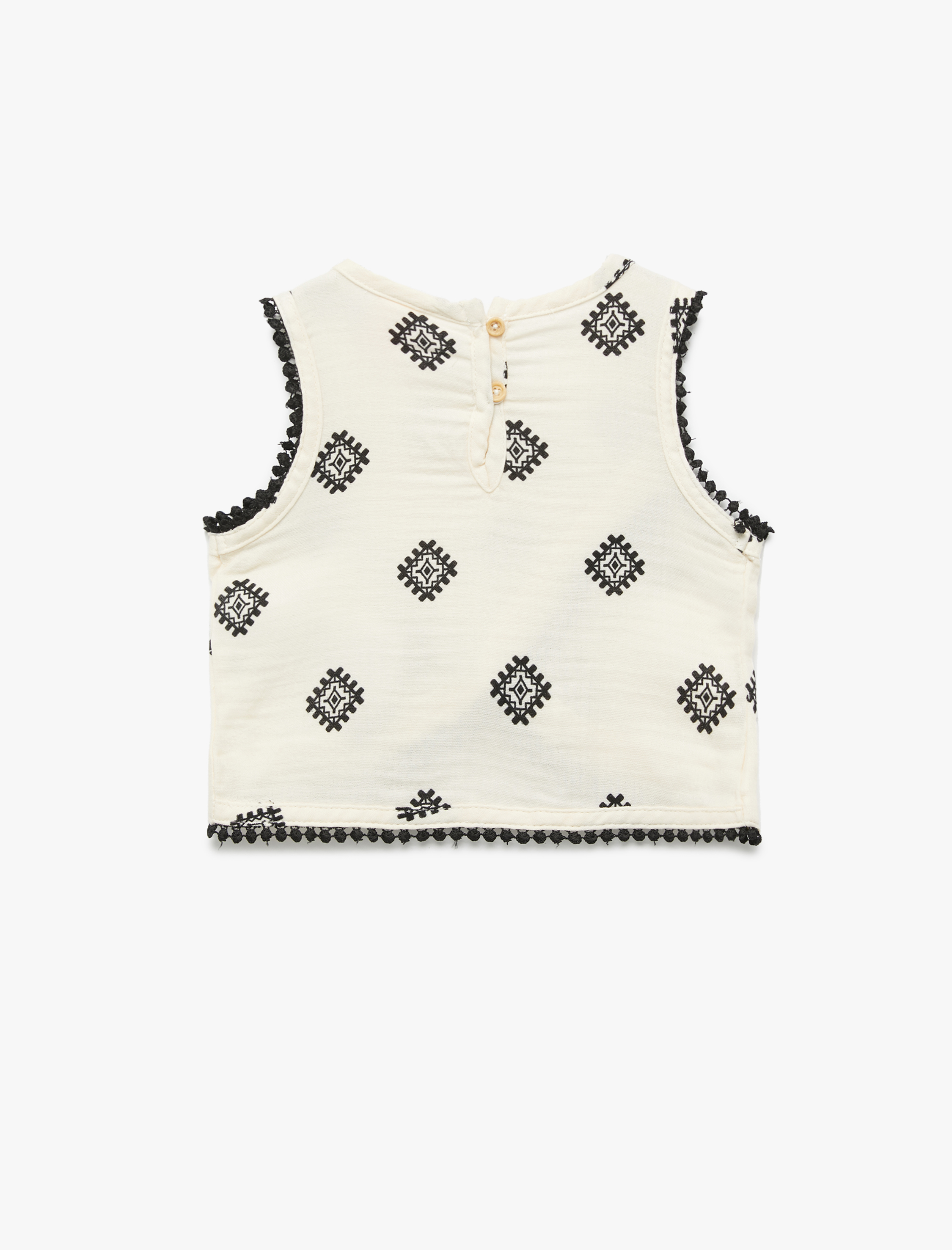  Kız Bebek Pamuklu Nakış Detaylı Kolsuz Crop Bluz