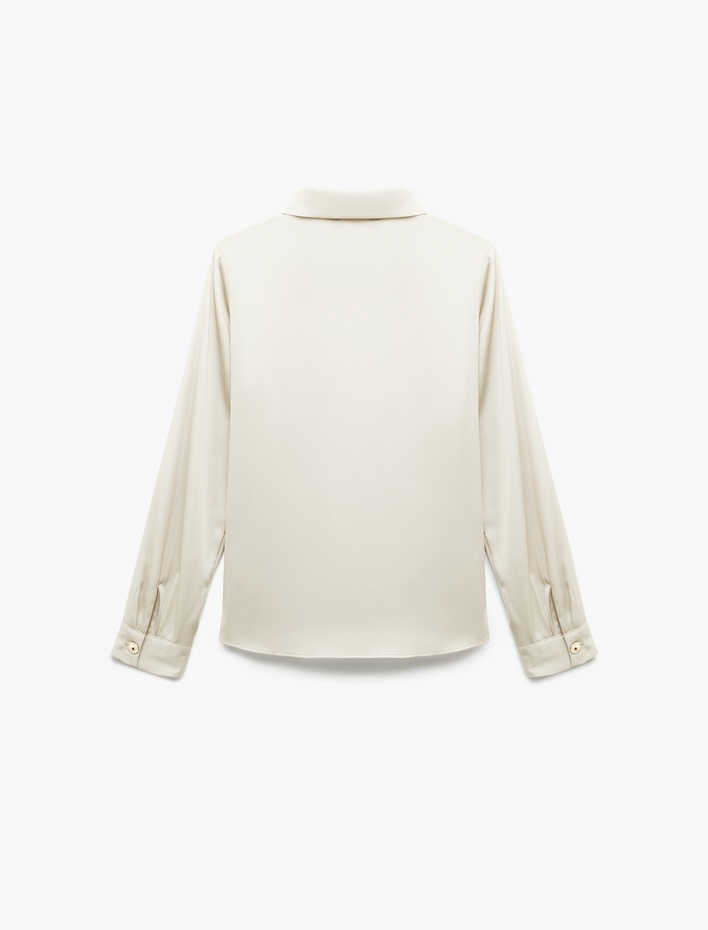  Klasik Yaka Düğmeli Uzun Kollu Saten Gömlek