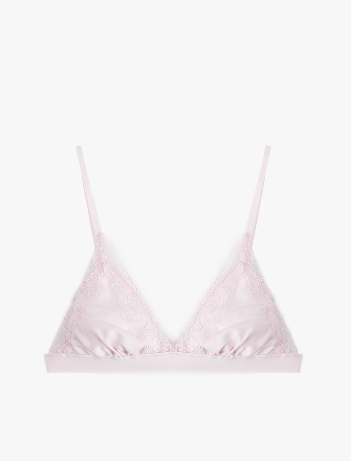  Dantel Detaylı Saten Üçgen Bralet Sütyen