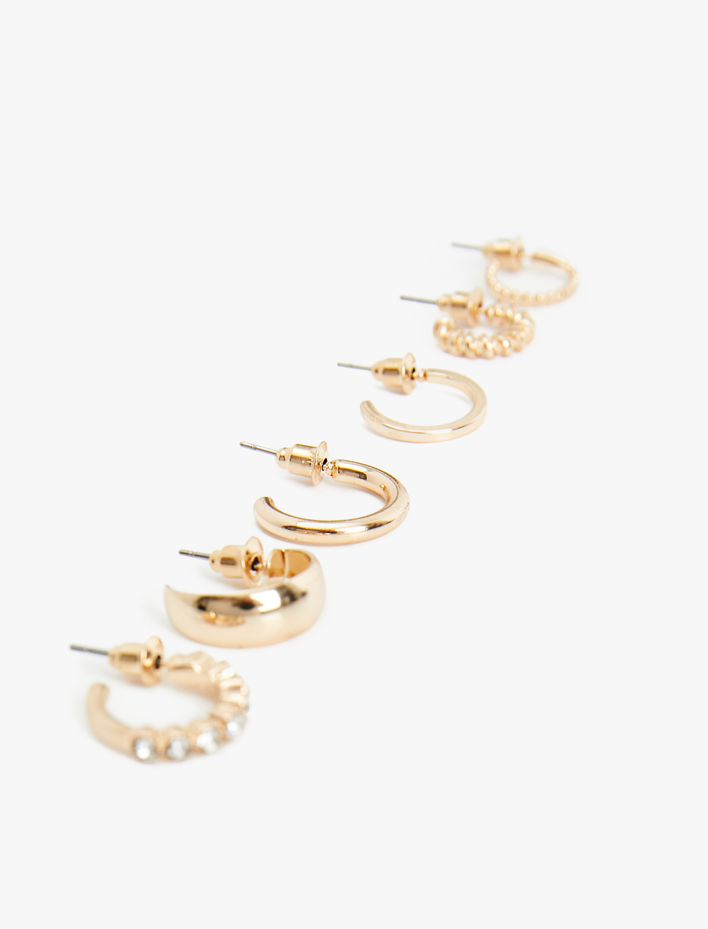  Kadın Taş Detaylı Çelik 6'lı Halka Küpe Seti