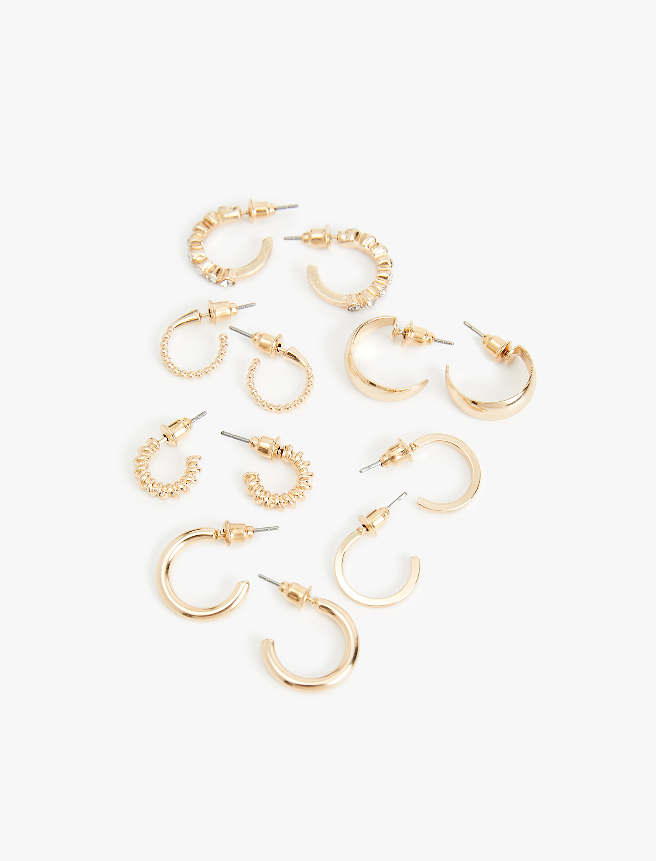  Kadın Taş Detaylı Çelik 6'lı Halka Küpe Seti