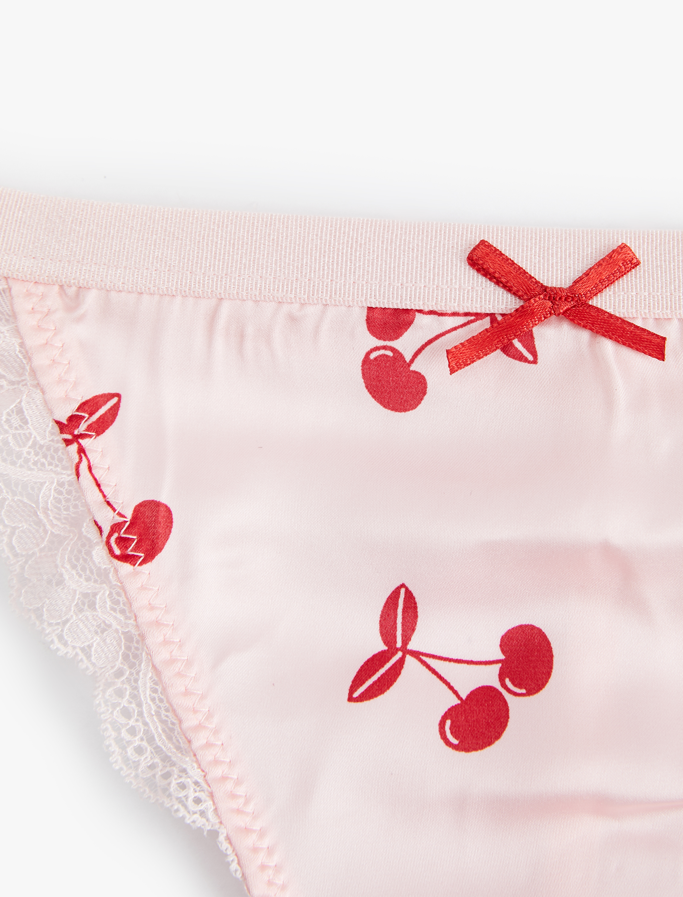   Dantel Detaylı Kiraz Desenli String Saten Külot