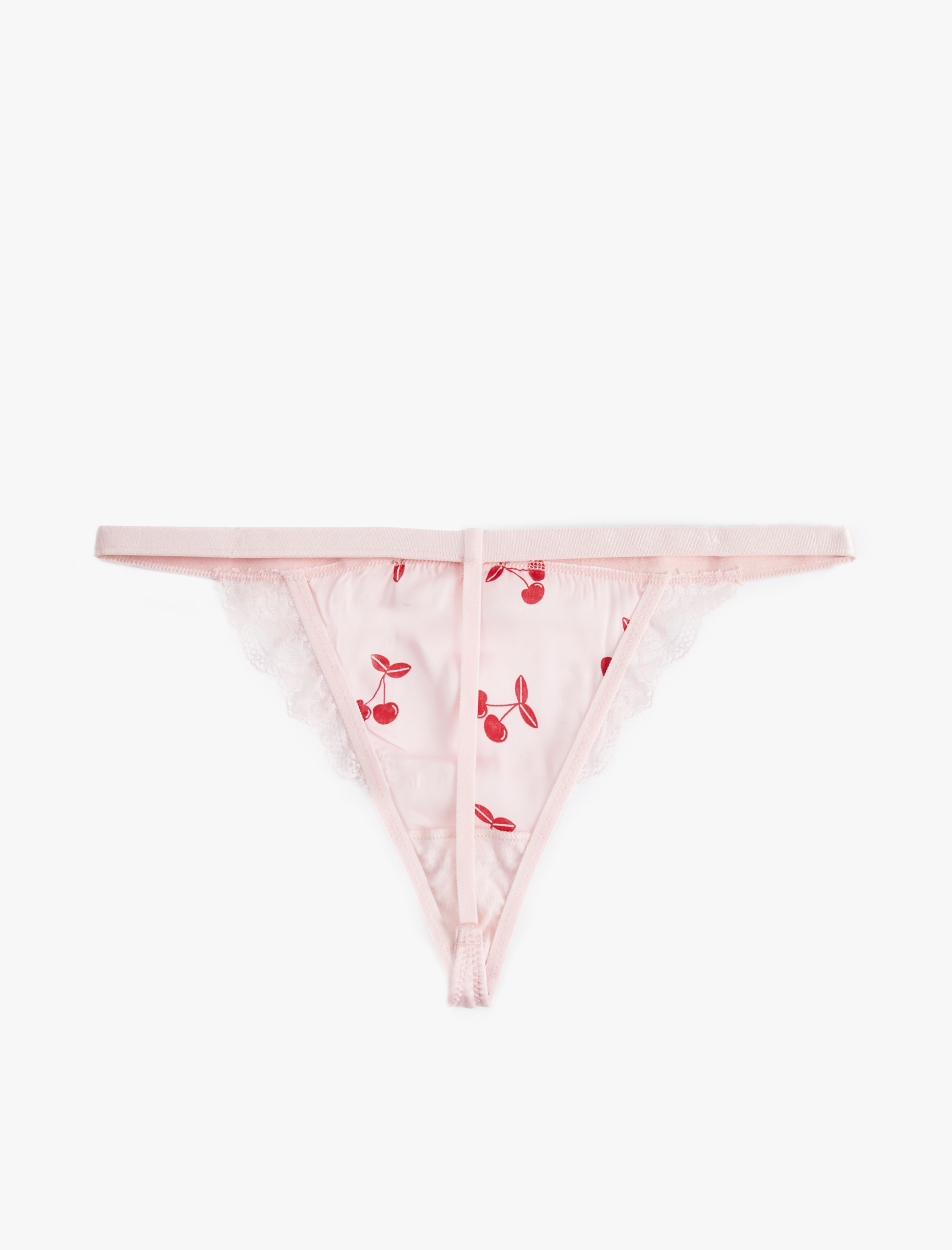   Dantel Detaylı Kiraz Desenli String Saten Külot