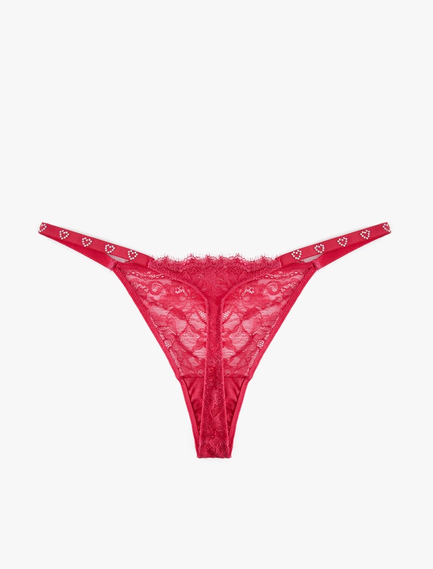 Transparan Taş Detaylı Kalpli String Dantelli Külot_1