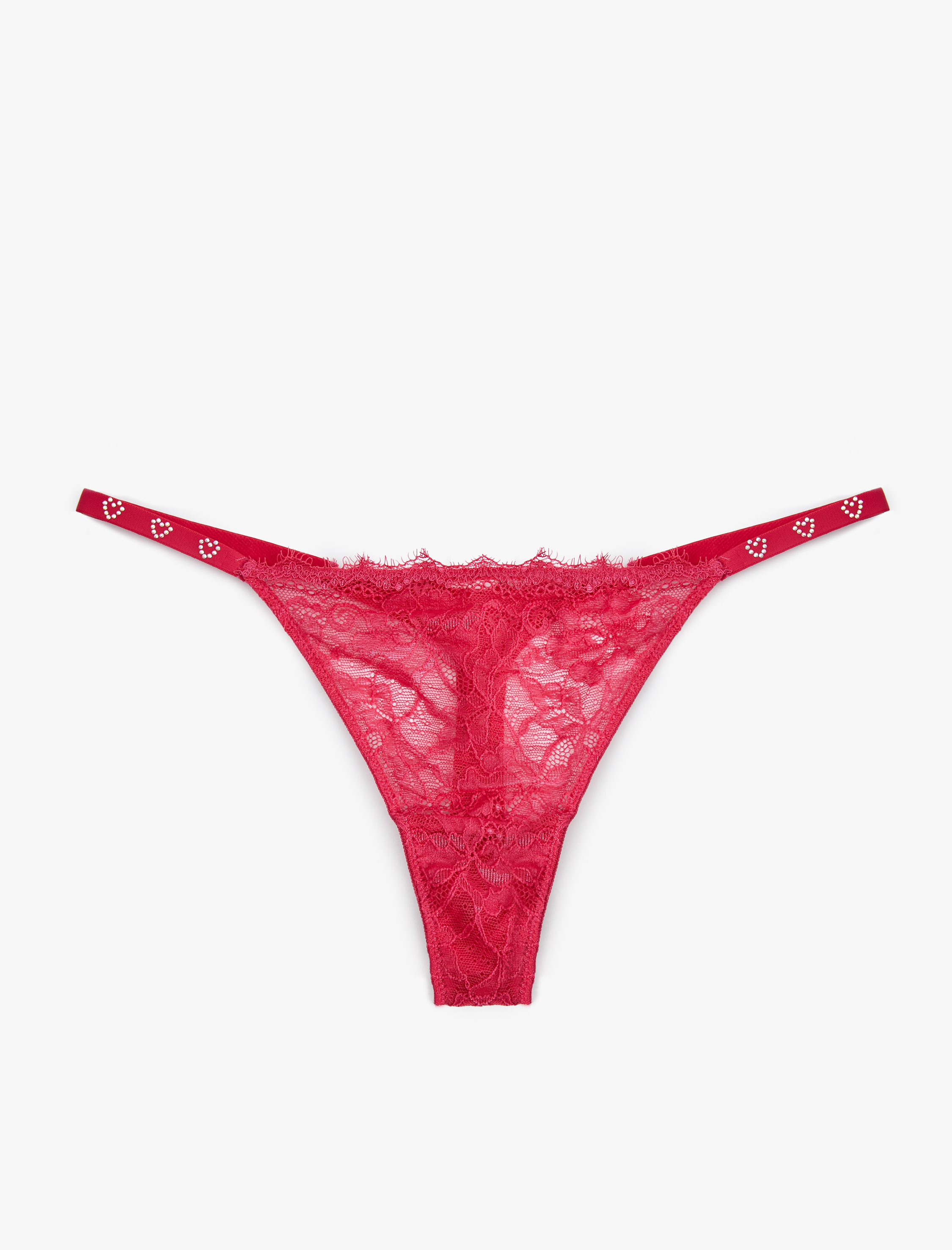   Transparan Taş Detaylı Kalpli String Dantelli Külot