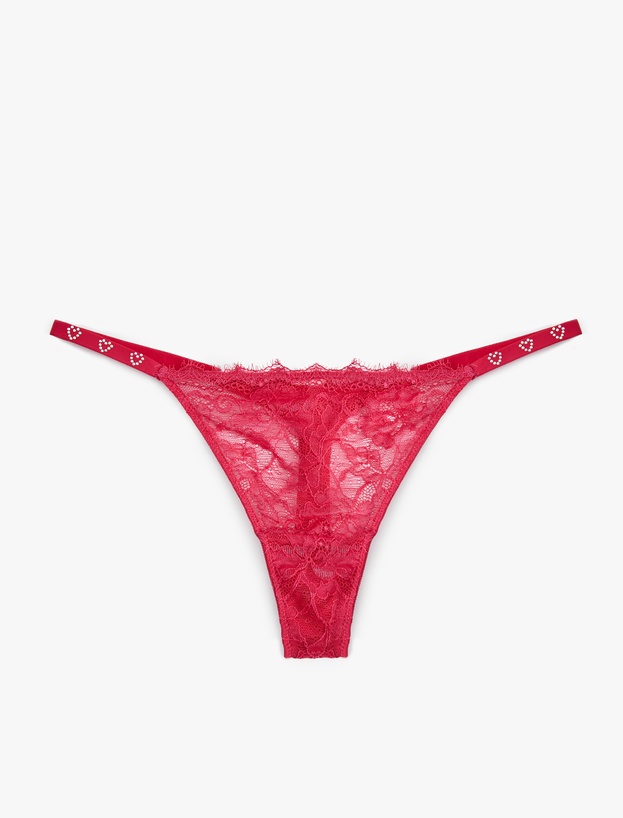 Transparan Taş Detaylı Kalpli String Dantelli Külot_0
