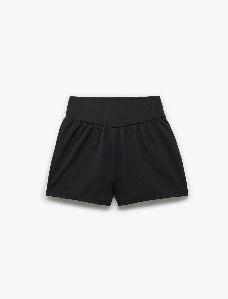   Yüksek Bel Slim Fit Bloklu Spor Şort