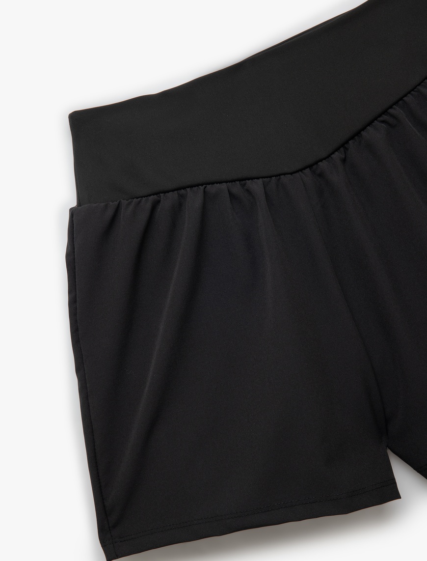   Yüksek Bel Slim Fit Bloklu Spor Şort