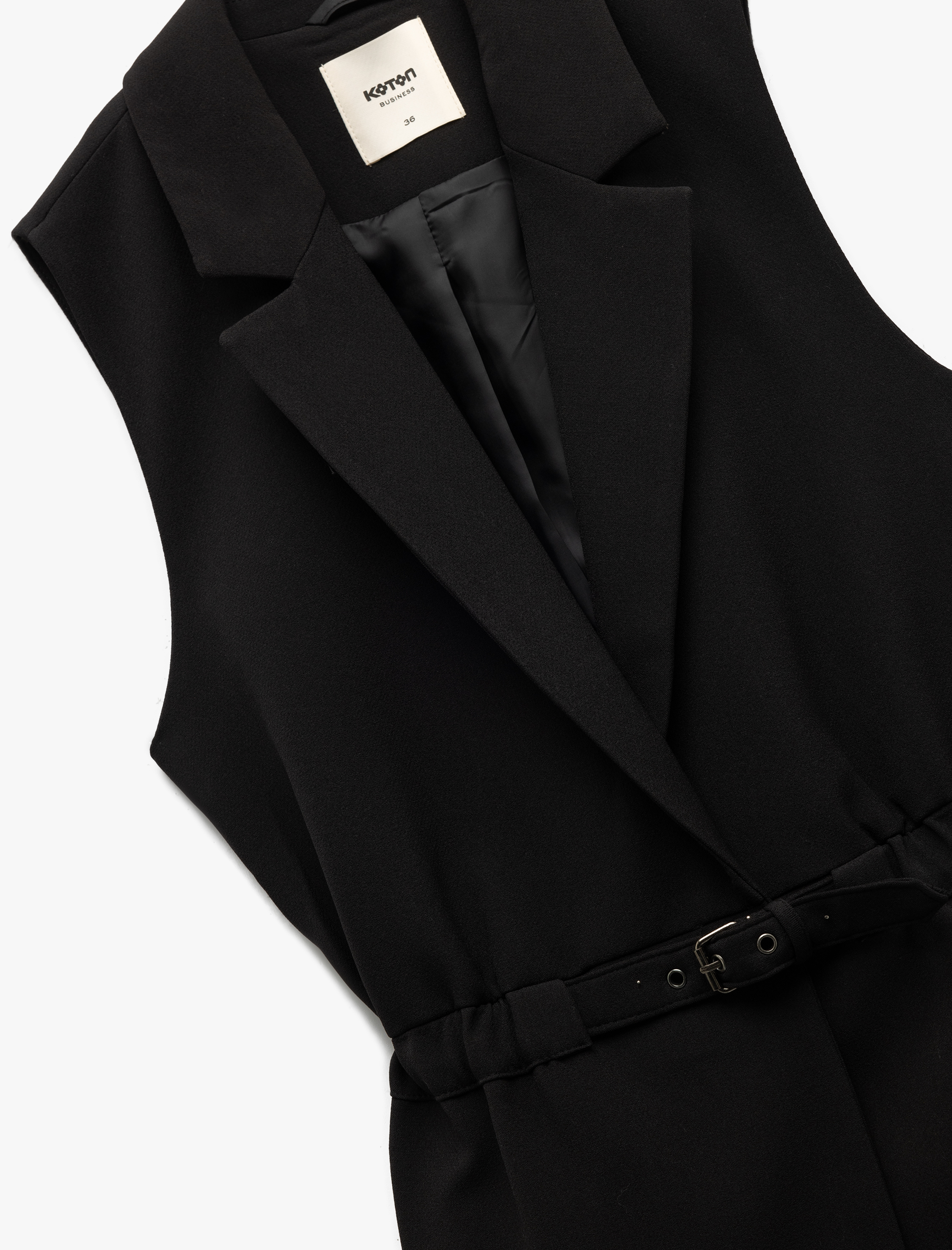   Astarlı Kruvaze Kolsuz Kemerli Uzun Yelek