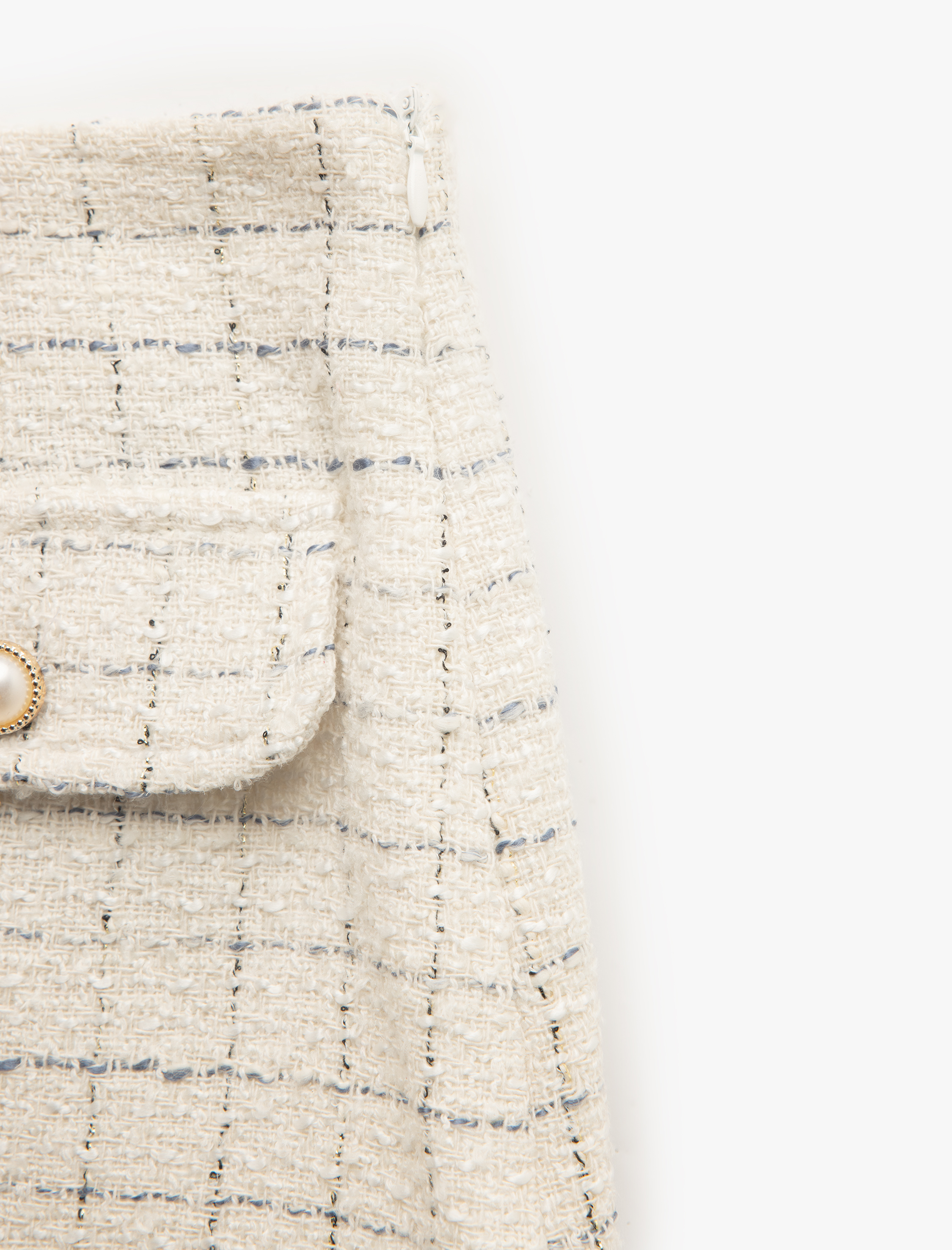   Kareli Düğmeli Aplike Detaylı Mini Tüvit Etek