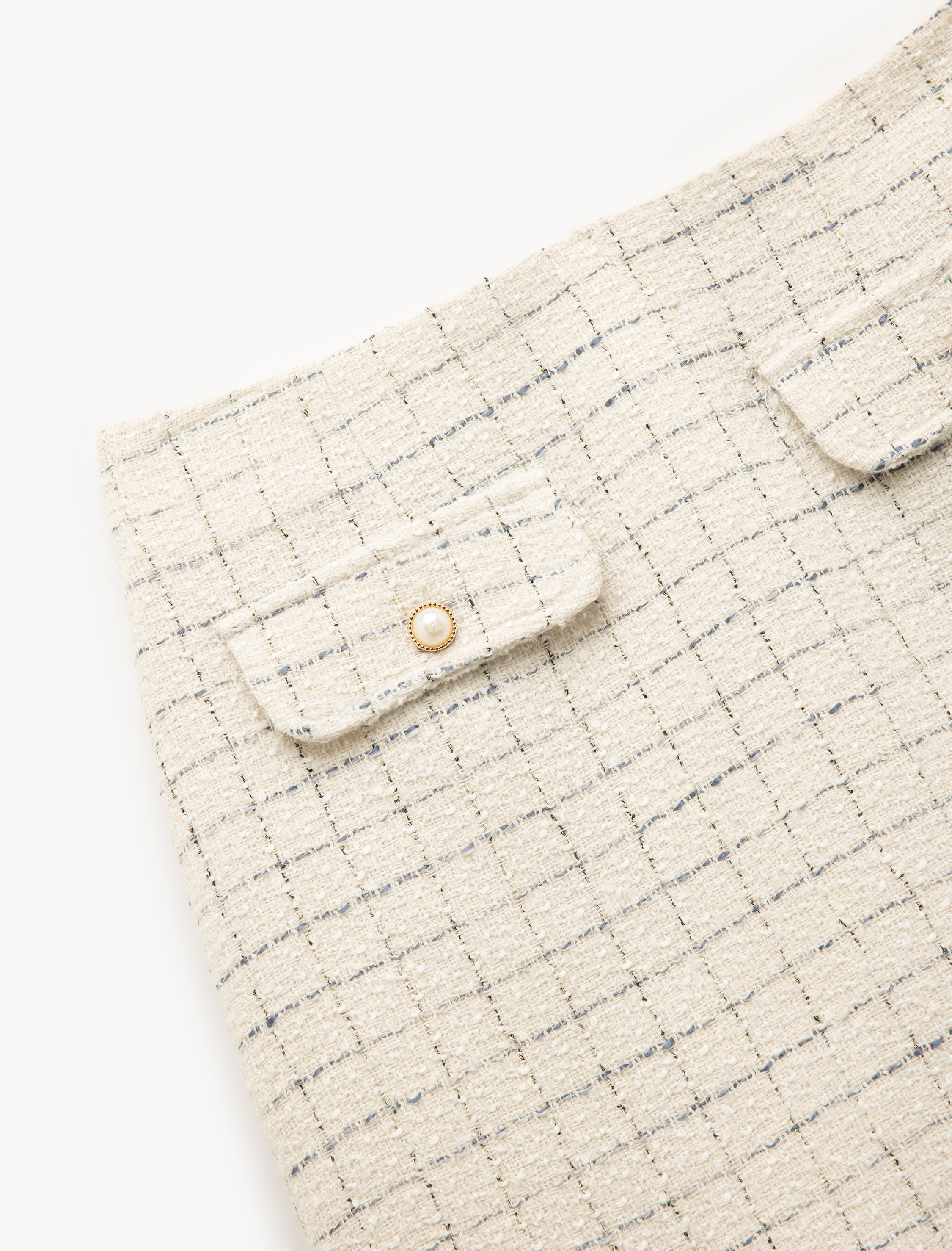   Kareli Düğmeli Aplike Detaylı Mini Tüvit Etek