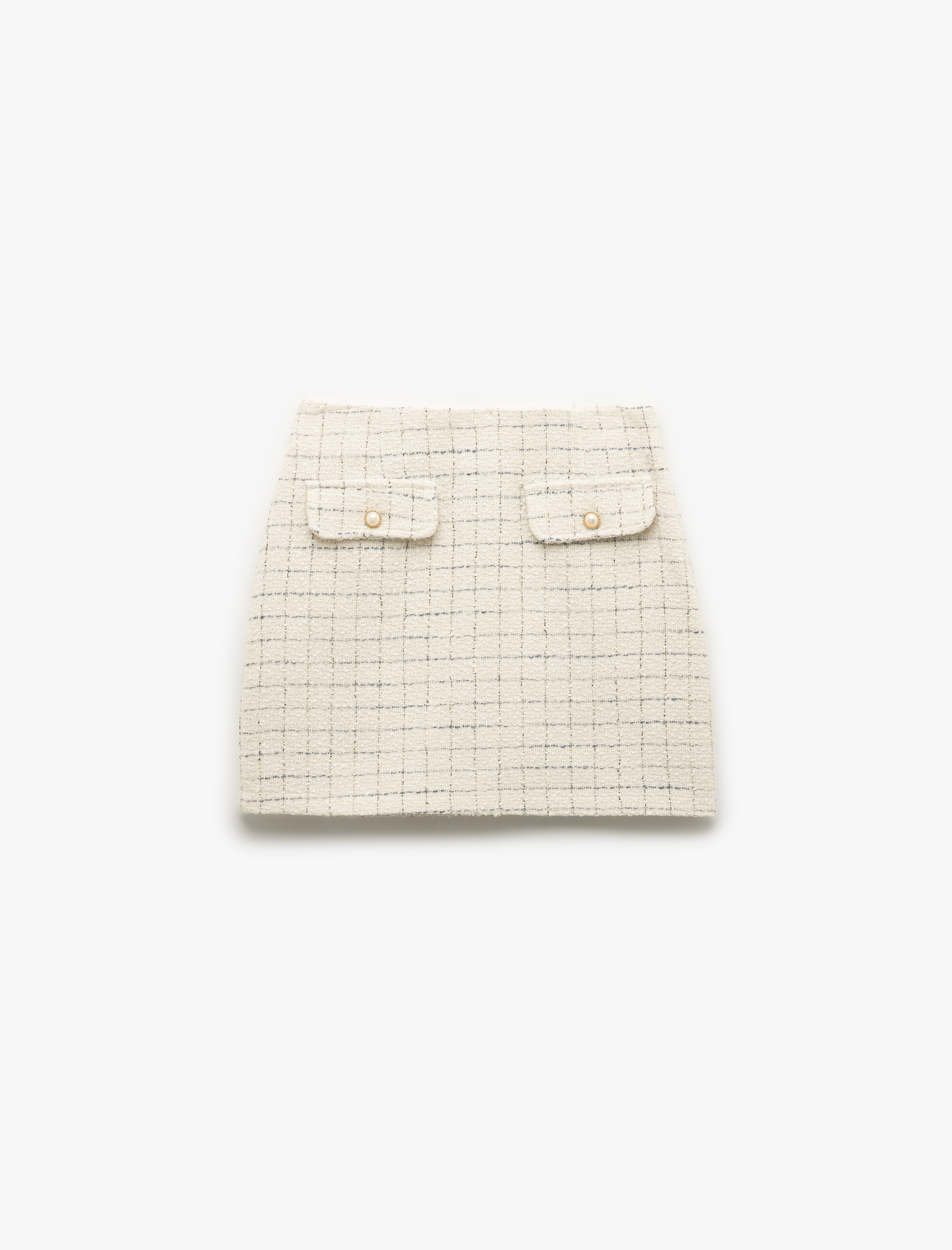   Kareli Düğmeli Aplike Detaylı Mini Tüvit Etek