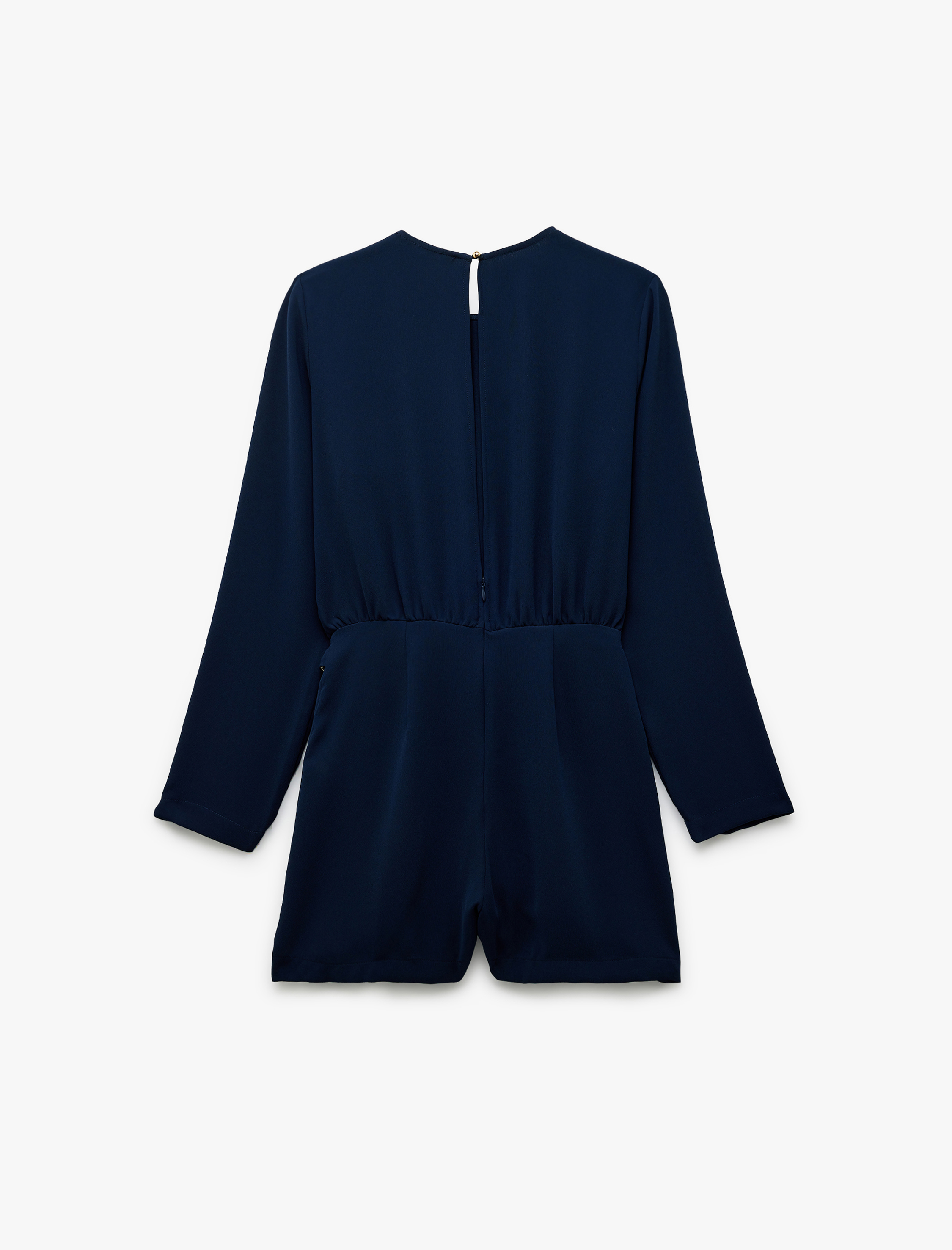   Krep Kumaş Bisiklet Yaka Metal Aksesuarlı Uzun Kollu Mini Elbise