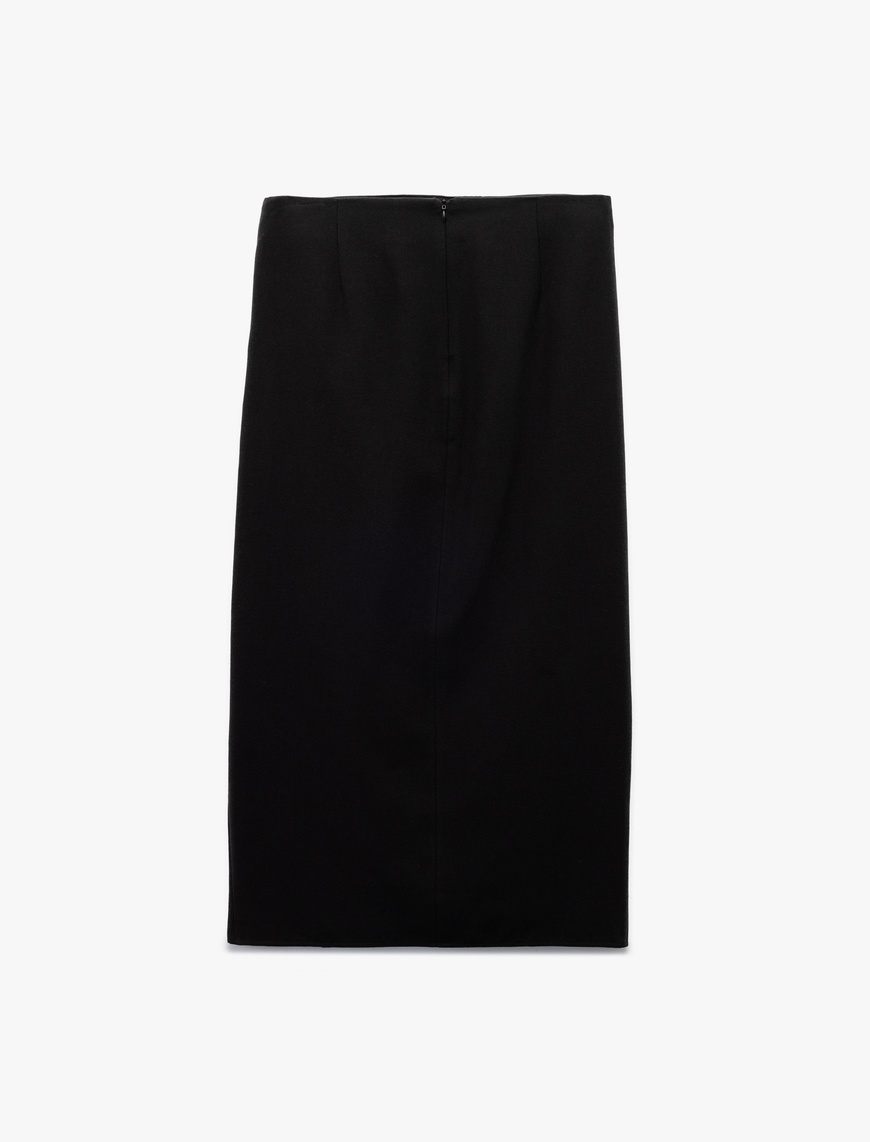   Keten Karışımlı Drape Detaylı Yırtmaçlı Asimetrik Midi Kruvaze Etek