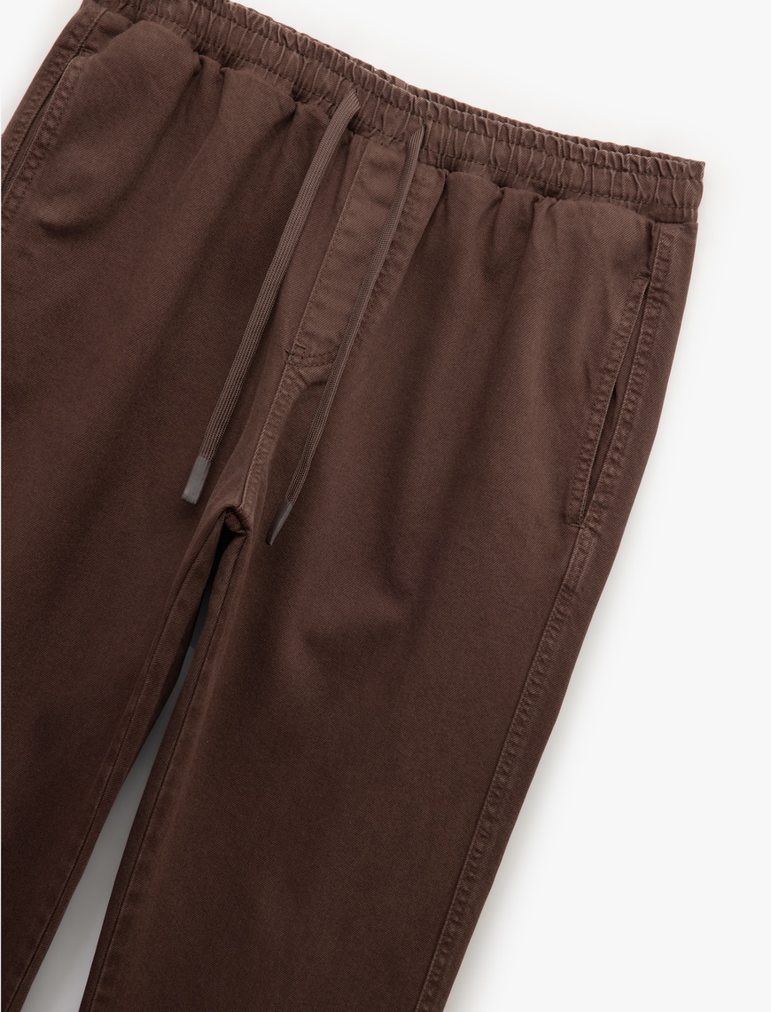  Cep Detaylı Pamuklu Straight Fit Beli Bağcıklı Gabardin Pantolon