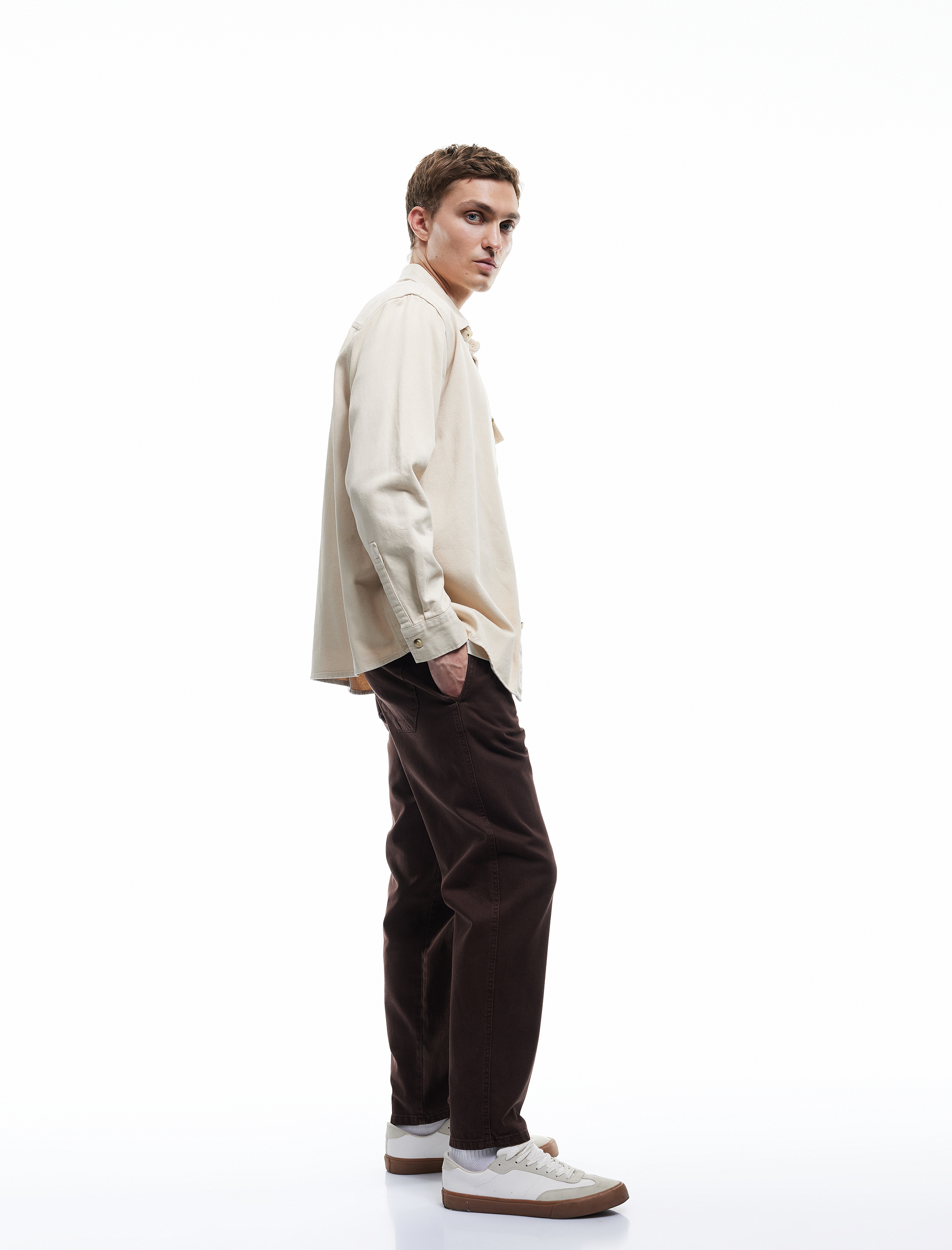   Cep Detaylı Pamuklu Straight Fit Beli Bağcıklı Rahat Kesim Gabardin Pantolon