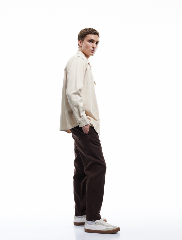  Cep Detaylı Pamuklu Straight Fit Beli Bağcıklı Rahat Kesim Gabardin Pantolon