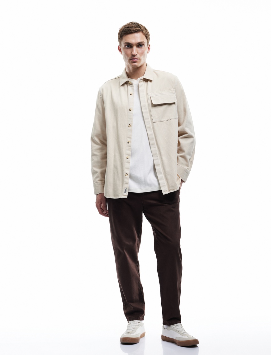   Cep Detaylı Pamuklu Straight Fit Beli Bağcıklı Gabardin Pantolon