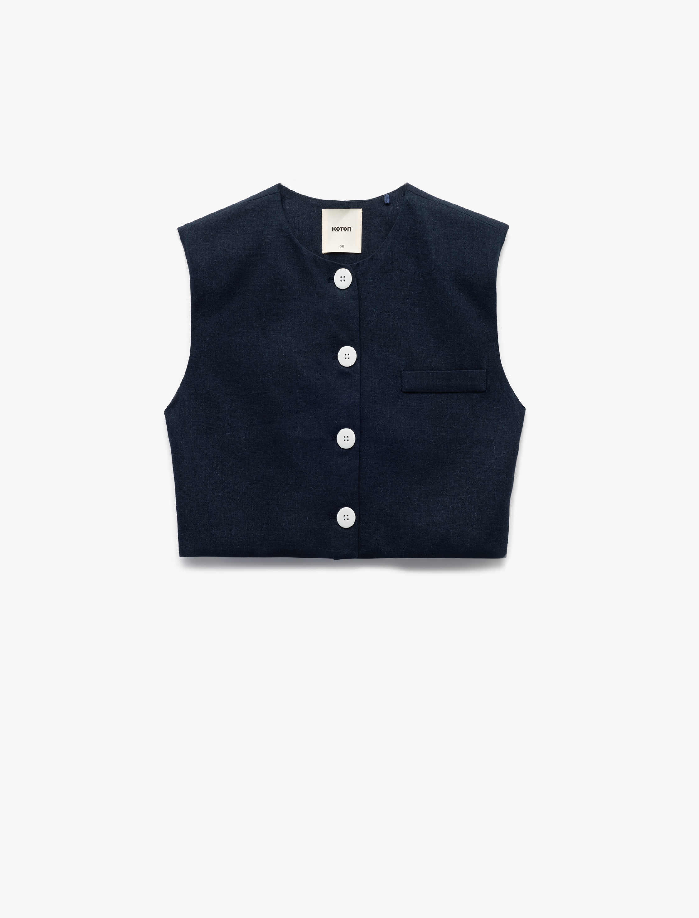   Kolsuz Cepli Bisiklet Yaka Düğmeli Kısa Keten Yelek