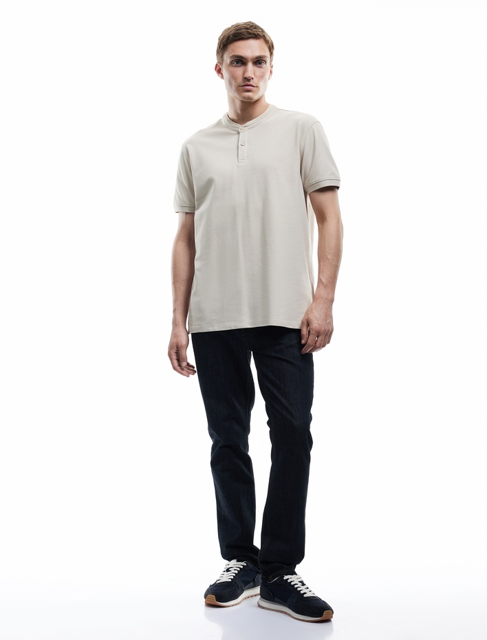  Kısa Kollu Pike Kumaş Regular Fit Pamuklu Düğmeli Hakim Yaka Tişört