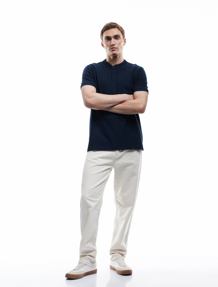  Kısa Kollu Pike Kumaş Regular Fit Pamuklu Düğmeli Hakim Yaka Tişört