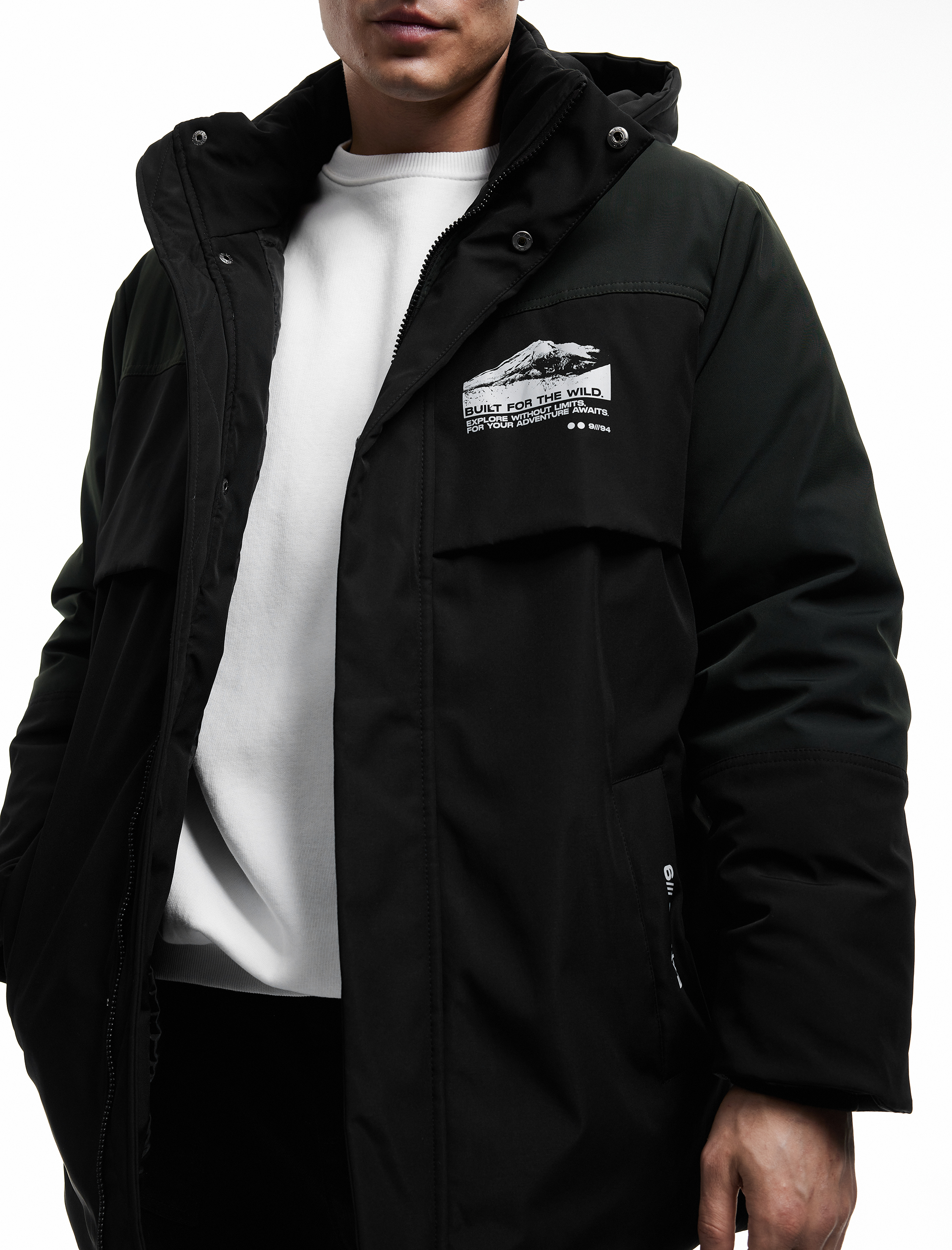   Çıkarılabilir Kapşonlu Baskılı Cep Detaylı Parka Mont