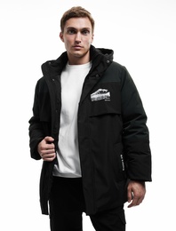 Çıkarılabilir Kapşonlu Baskılı Cep Detaylı Parka Mont