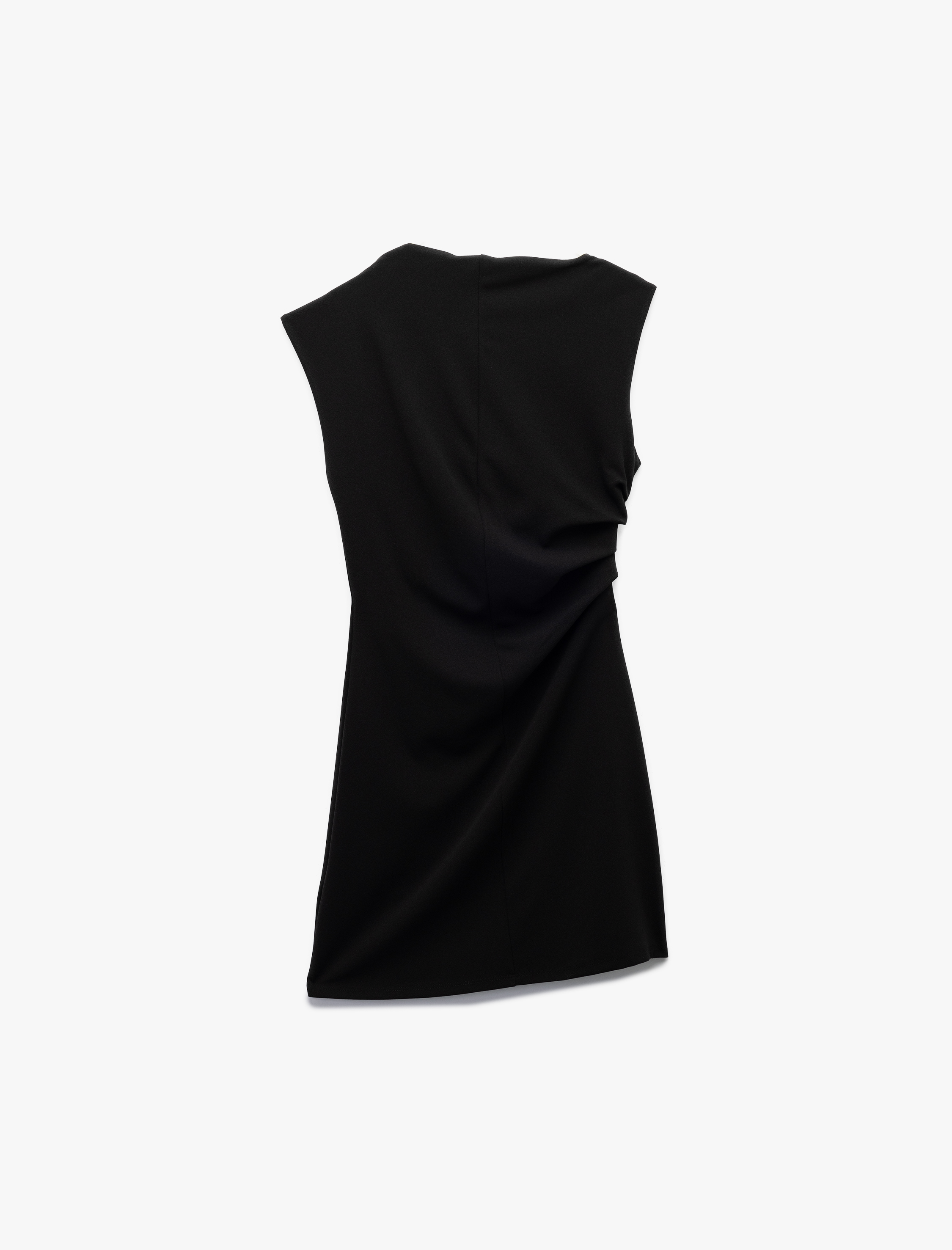   Krep Scuba Kumaş Kolsuz Bisiklet Yaka Drapeli Mini Elbise