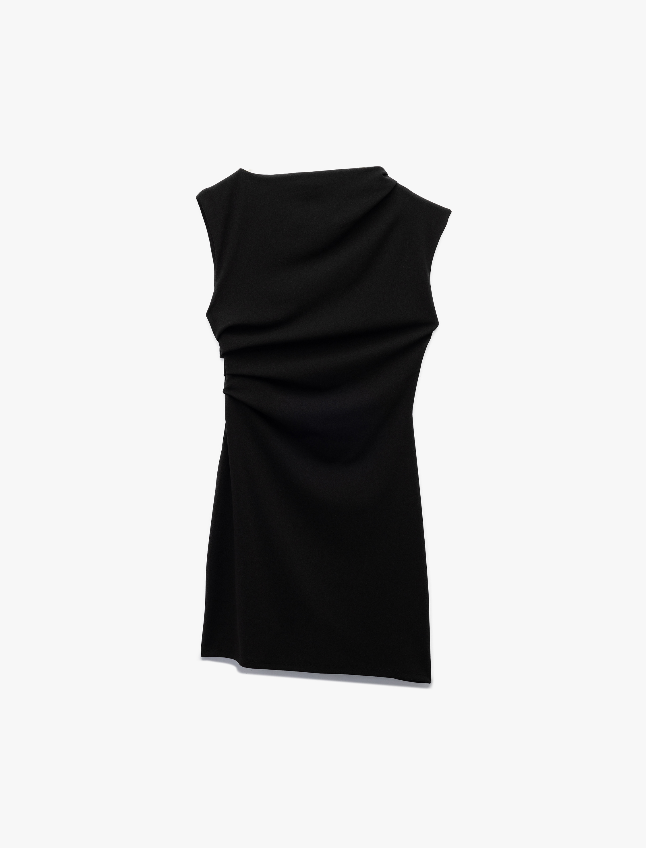   Krep Scuba Kumaş Kolsuz Bisiklet Yaka Drapeli Mini Elbise