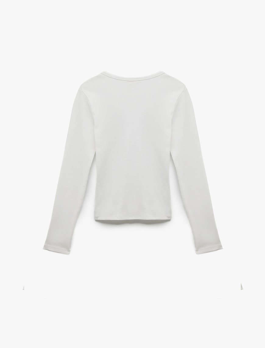   Pamuklu Slim Fit Kaşkorse Uzun Kollu Bisiklet Yaka Tişört