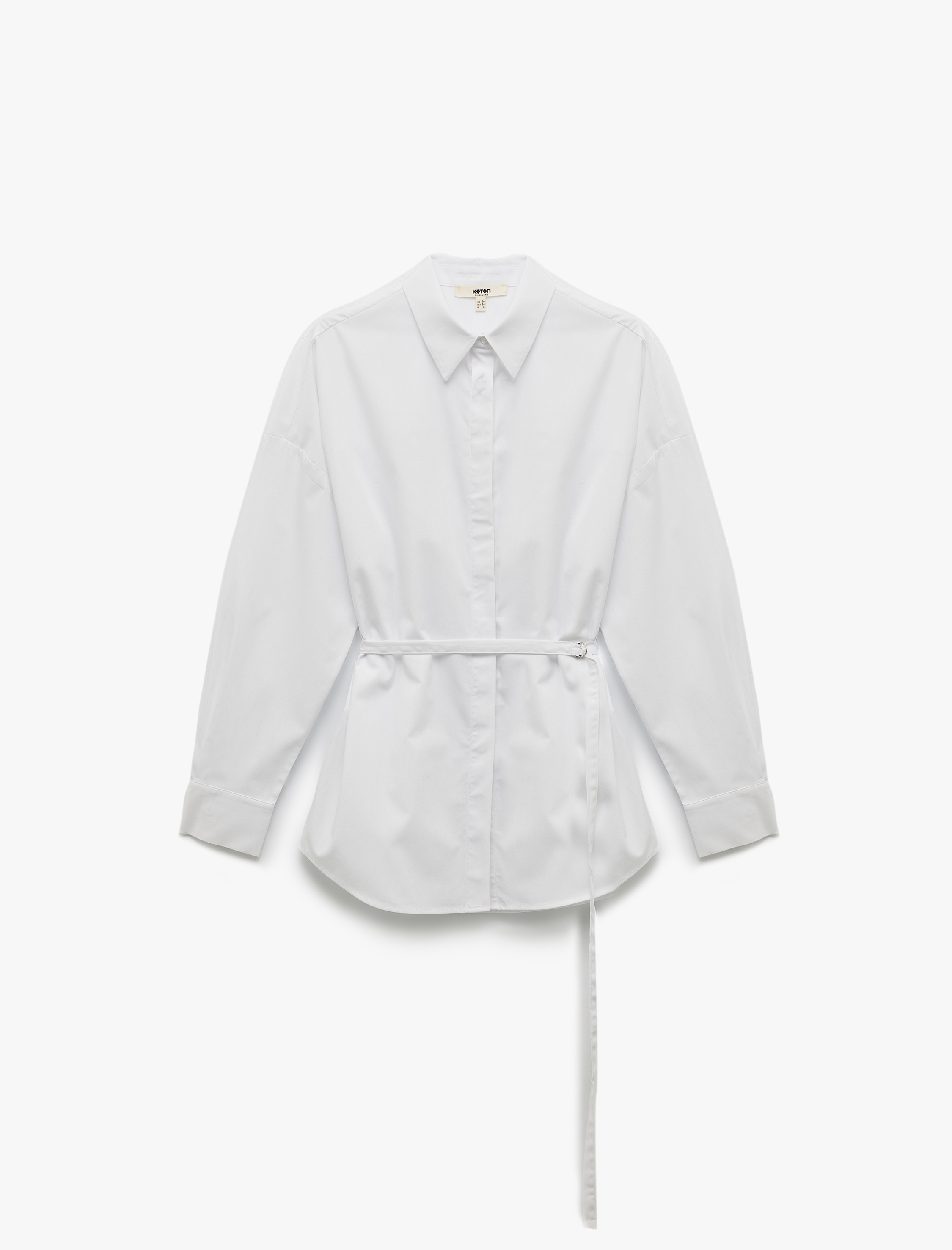   Pamuklu Klasik Yaka Kemer Detaylı Uzun Kollu Poplin Gömlek