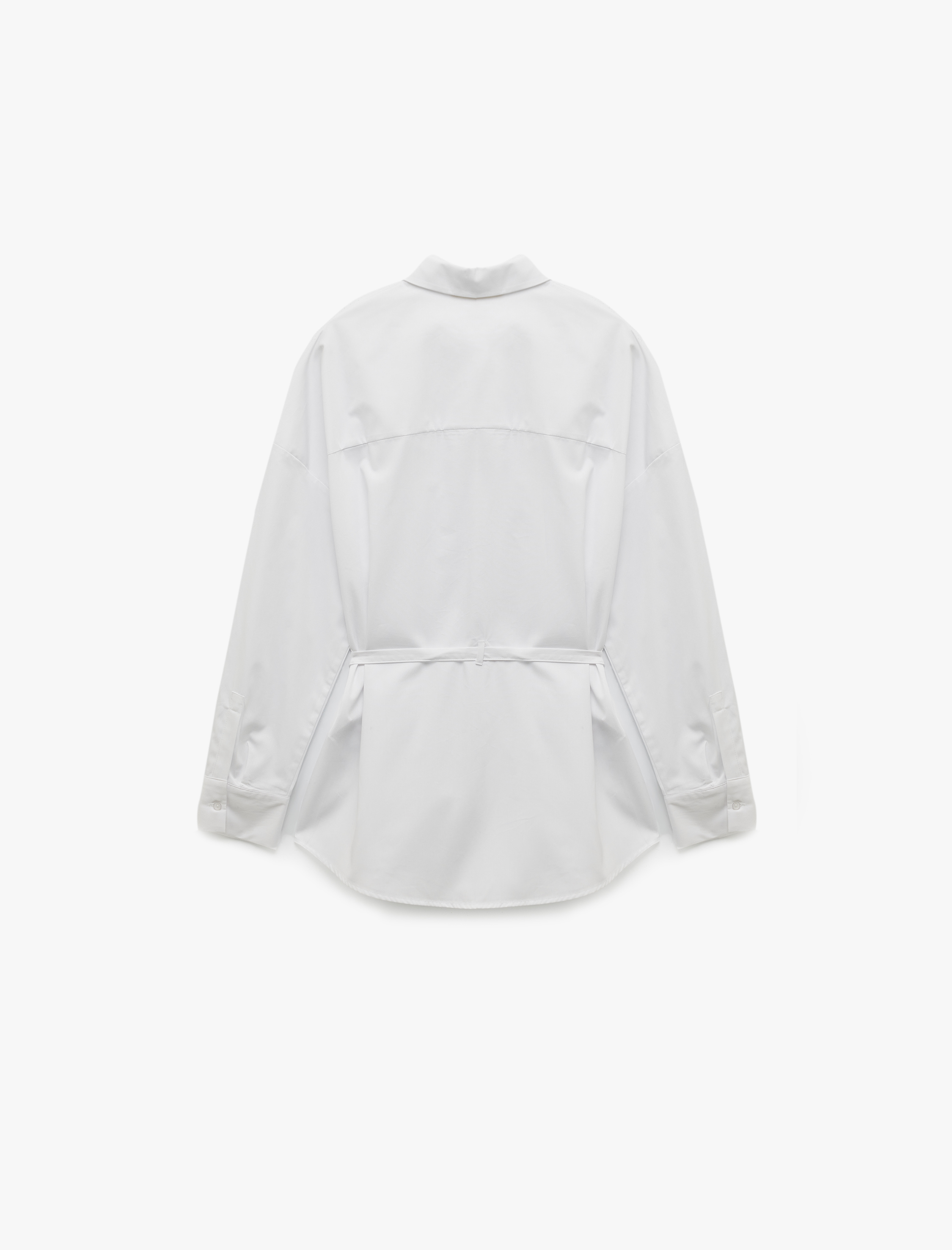   Pamuklu Klasik Yaka Kemer Detaylı Uzun Kollu Poplin Gömlek