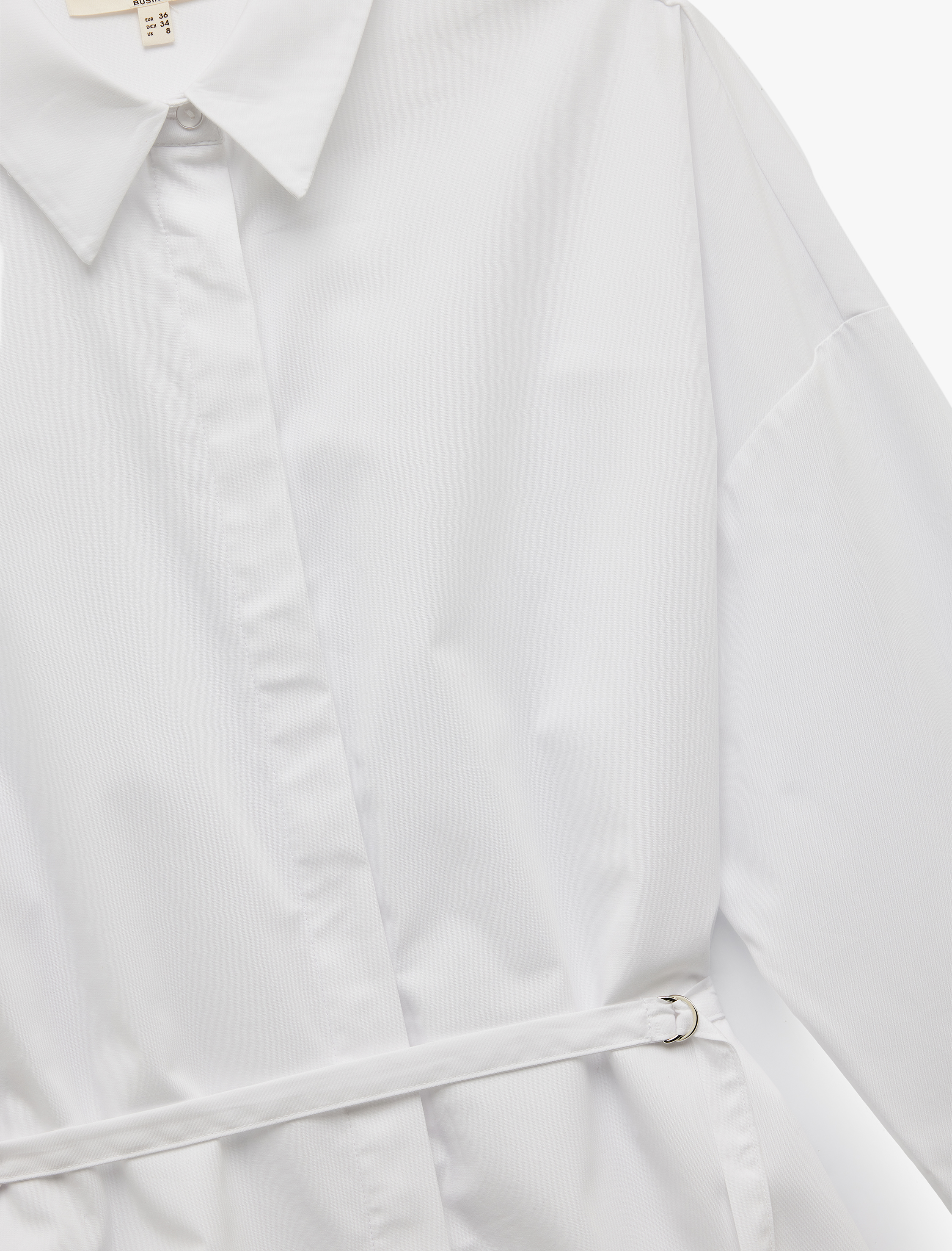   Pamuklu Klasik Yaka Kemer Detaylı Uzun Kollu Poplin Gömlek