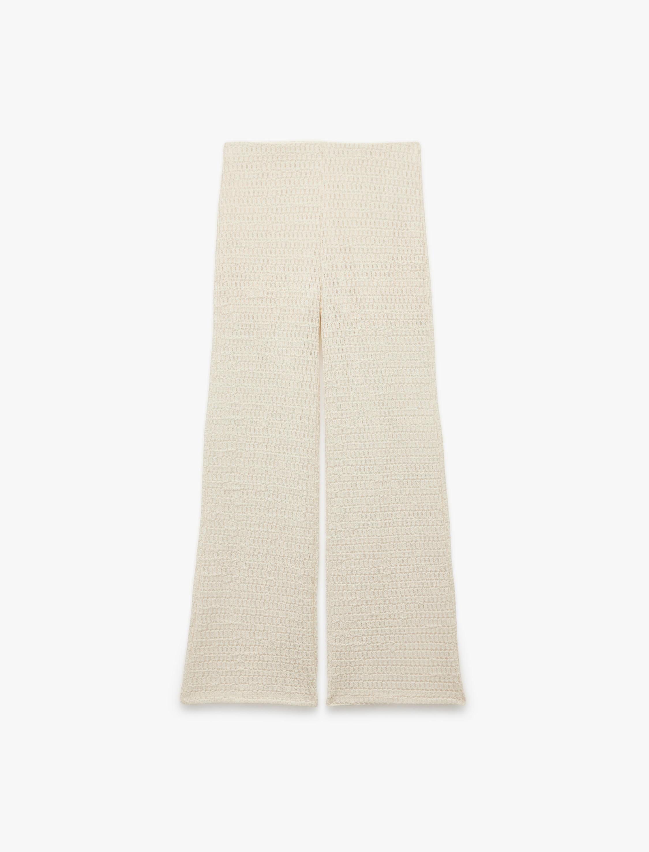   Bürümcük Kumaş Dokulu Yüksek Bel Düz Bol Paça Pantolon