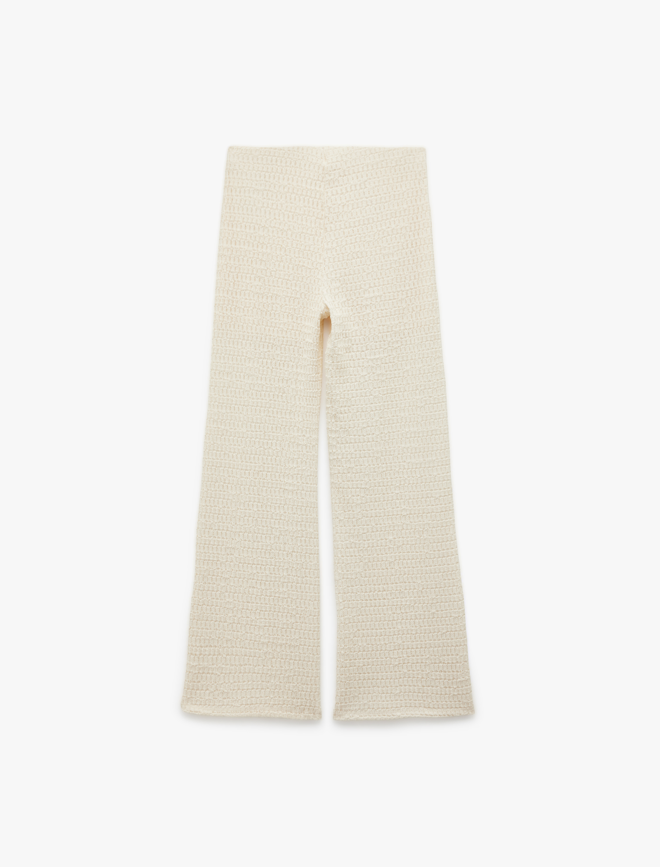   Bürümcük Kumaş Dokulu Yüksek Bel Düz Bol Paça Pantolon