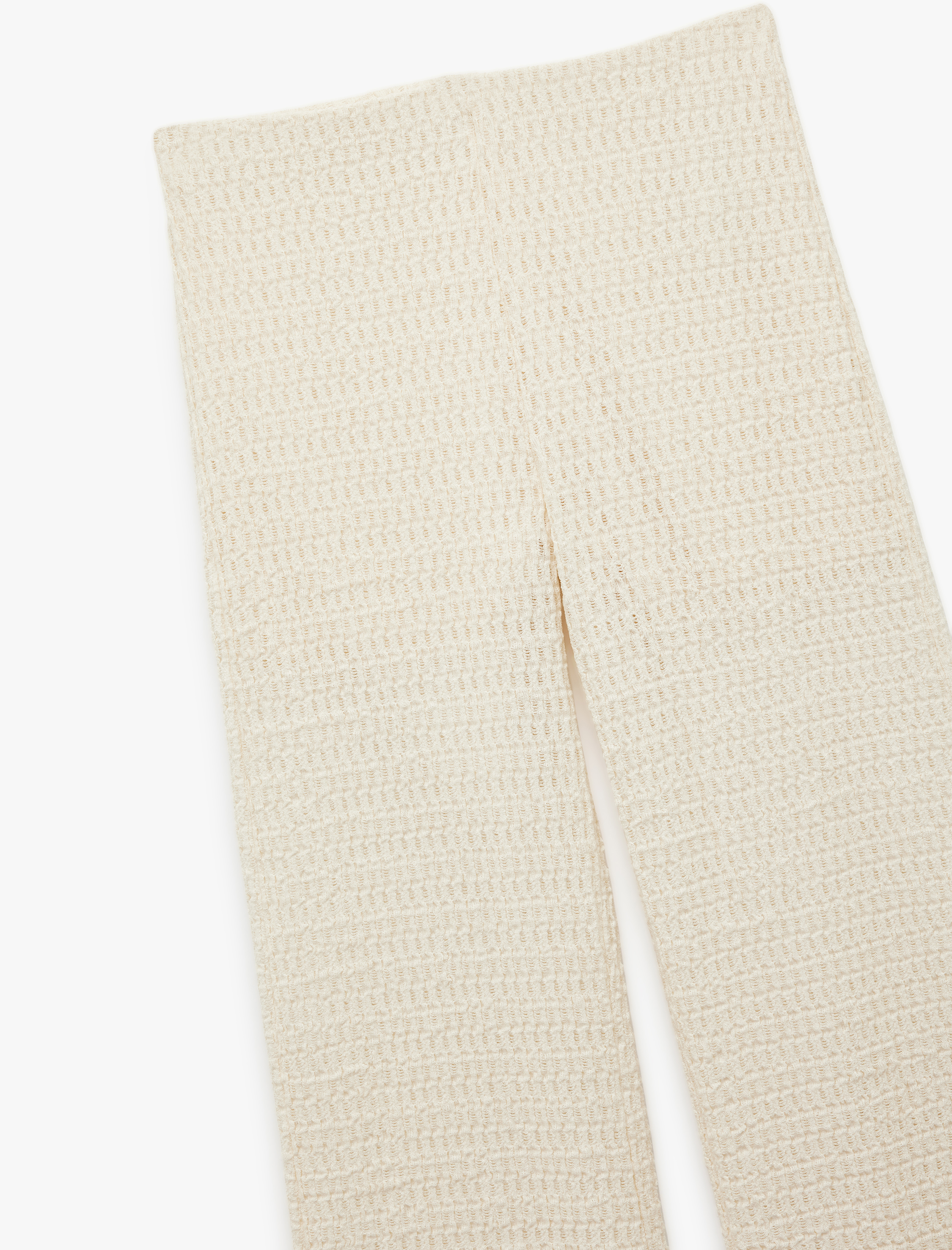   Bürümcük Kumaş Dokulu Yüksek Bel Düz Bol Paça Pantolon