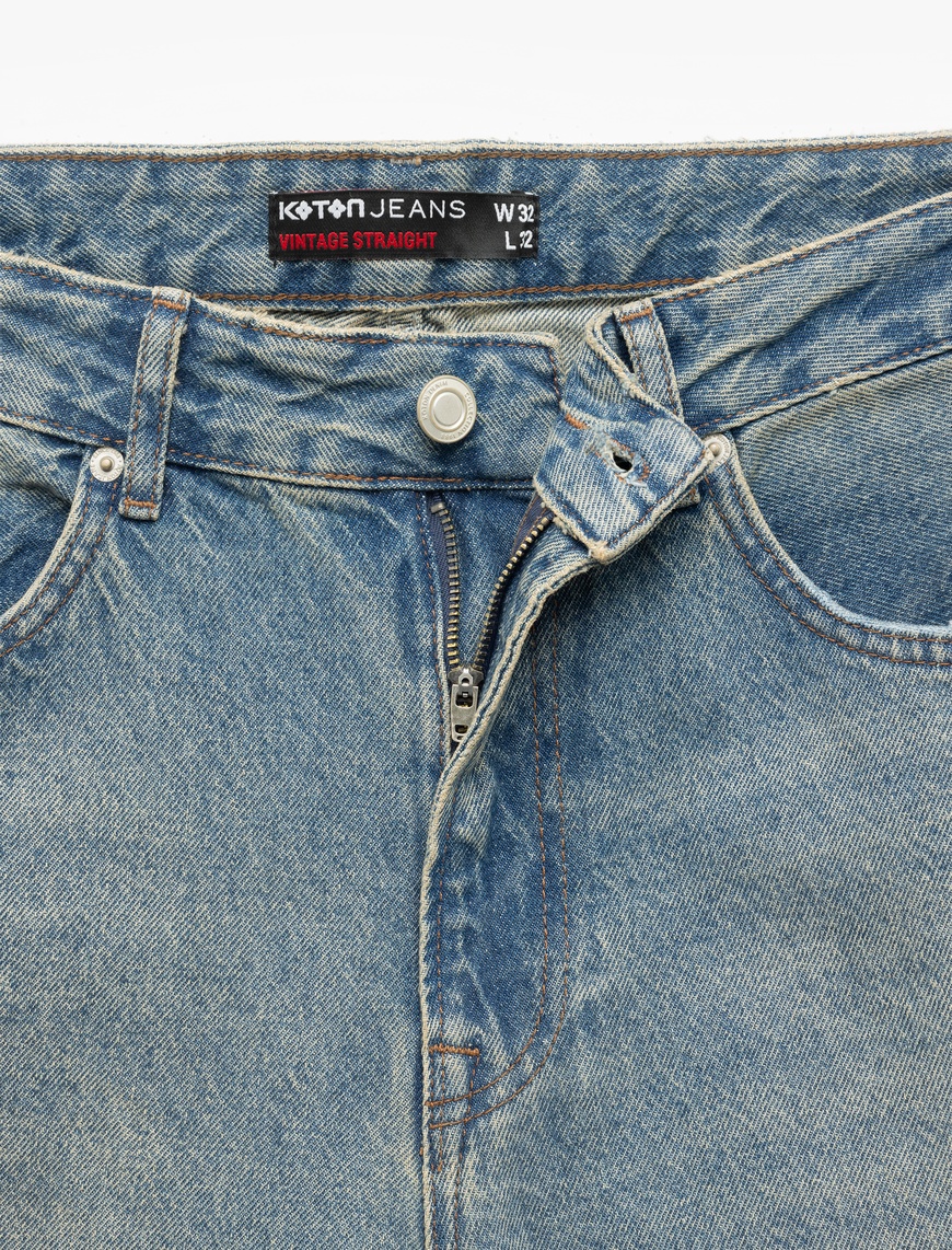   Pamuklu Normal Bel Vintage Straight Fit Jean Pantolon