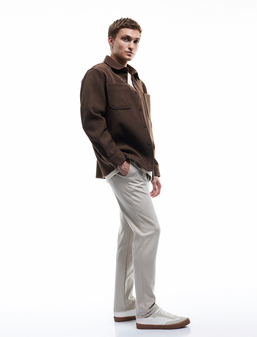   Cep Detaylı Düğmeli Slim Fit Kumaş Pantolon