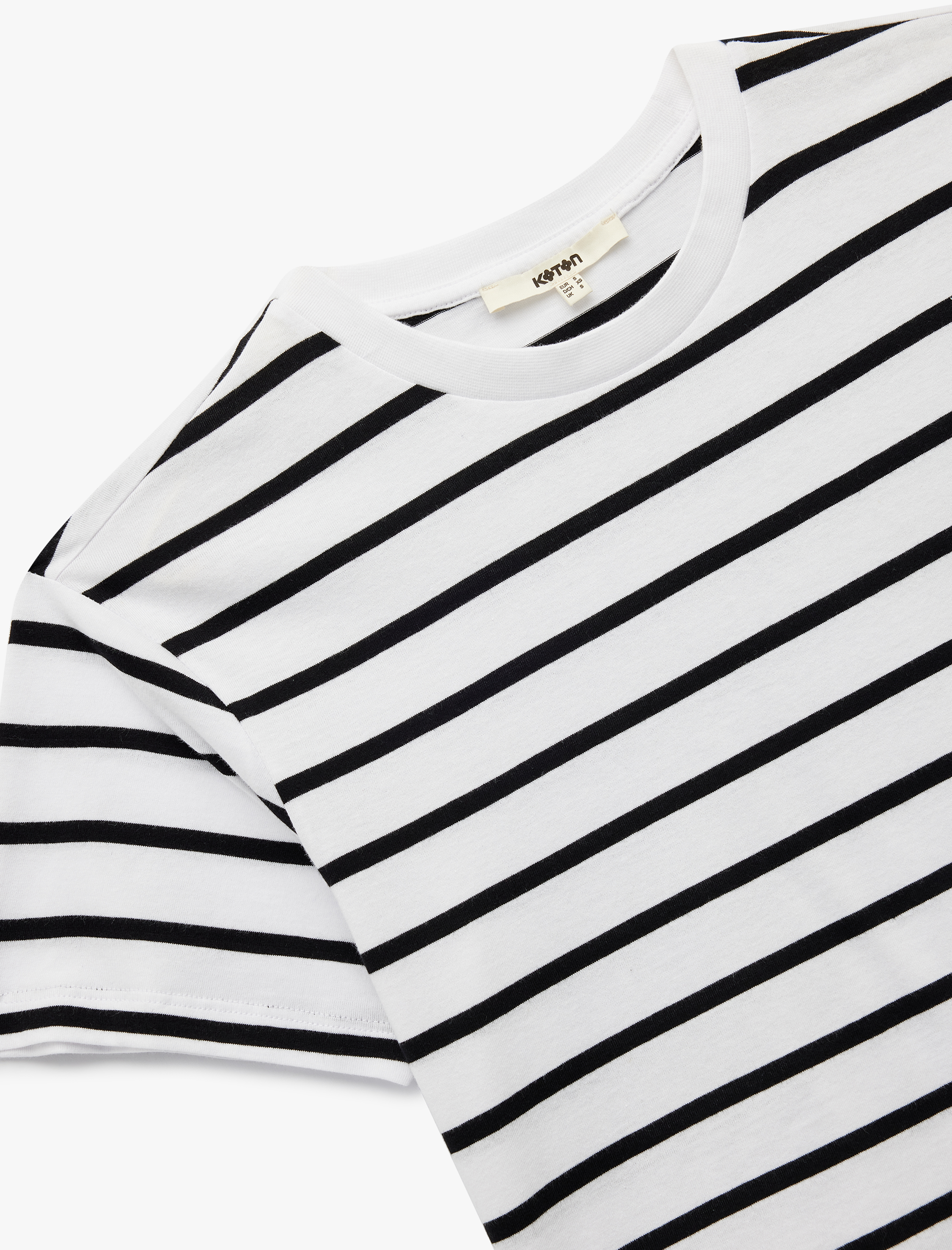   Pamuklu Bisiklet Yaka Kısa Kollu Çizgili Tişört