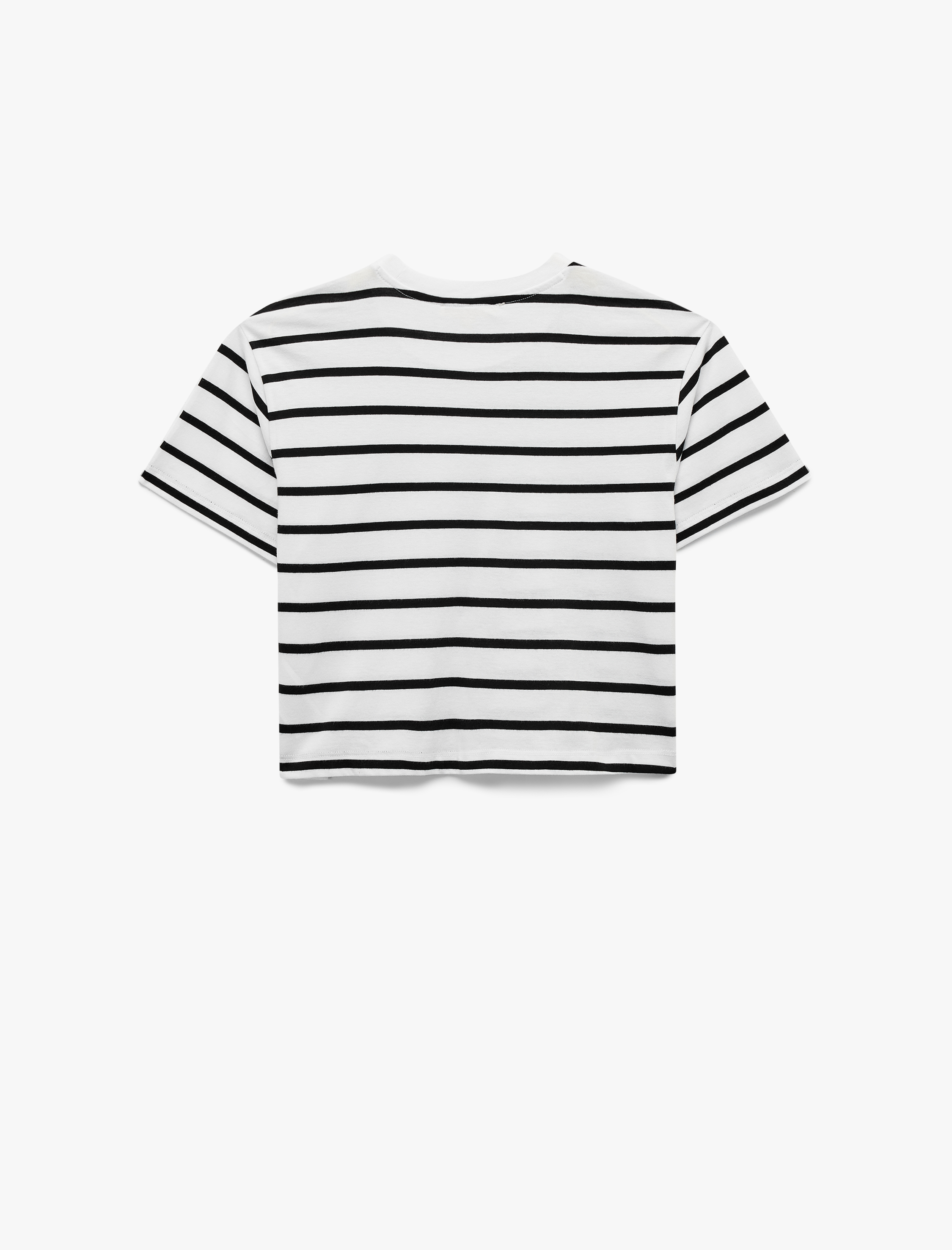   Pamuklu Bisiklet Yaka Kısa Kollu Çizgili Tişört