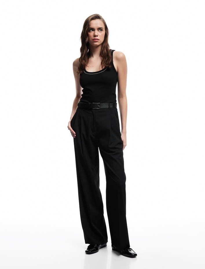  Pamuklu Kaşkorse Slim Fit U Yaka Boncuk İşlemeli Fitilli Atlet
