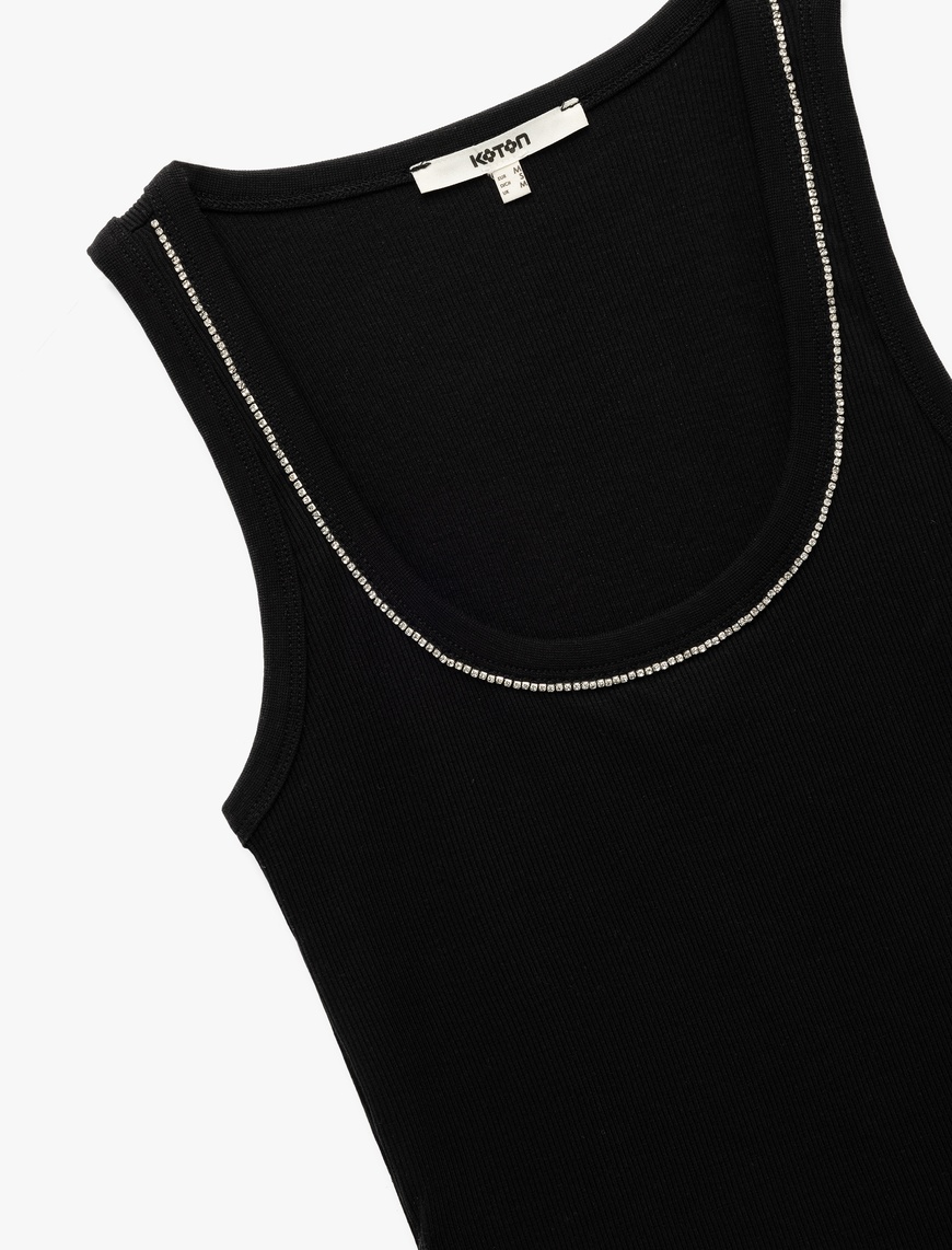   Pamuklu Kaşkorse Slim Fit U Yaka Boncuk İşlemeli Fitilli Atlet