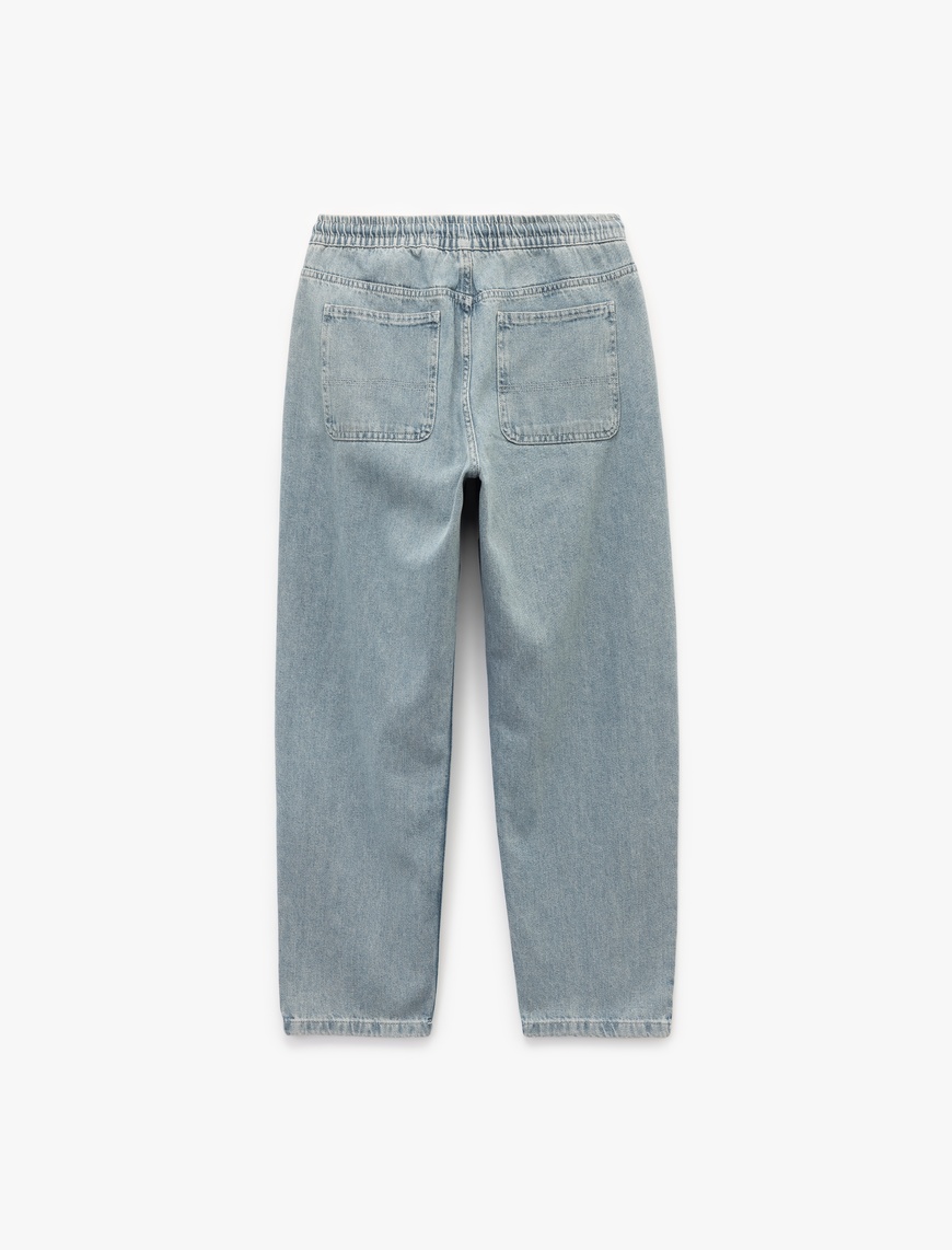   Beli Bağcıklı Cep Detaylı Pamuklu Rahat Kesim Jogger Denim Pantolon