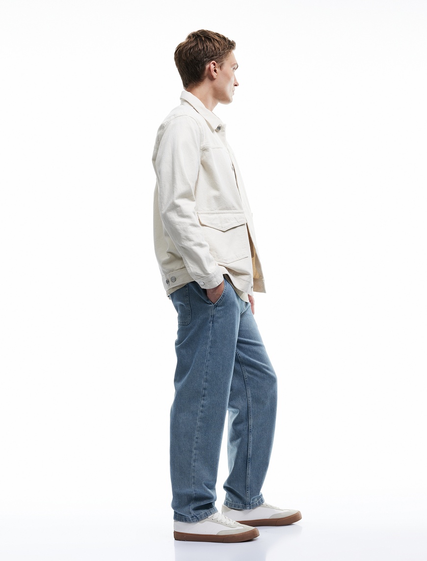   Beli Bağcıklı Cep Detaylı Pamuklu Rahat Kesim Jogger Denim Pantolon